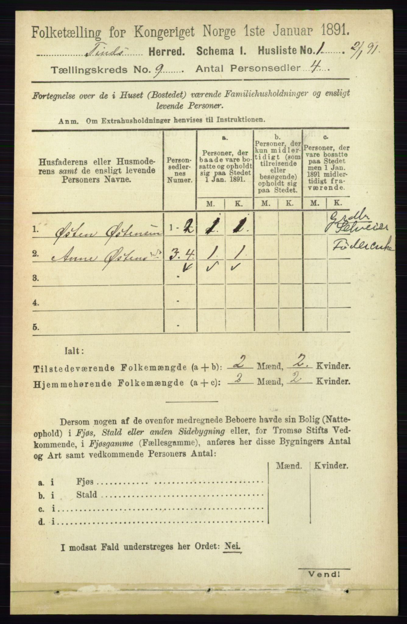 RA, 1891 census for 0826 Tinn, 1891, p. 1795