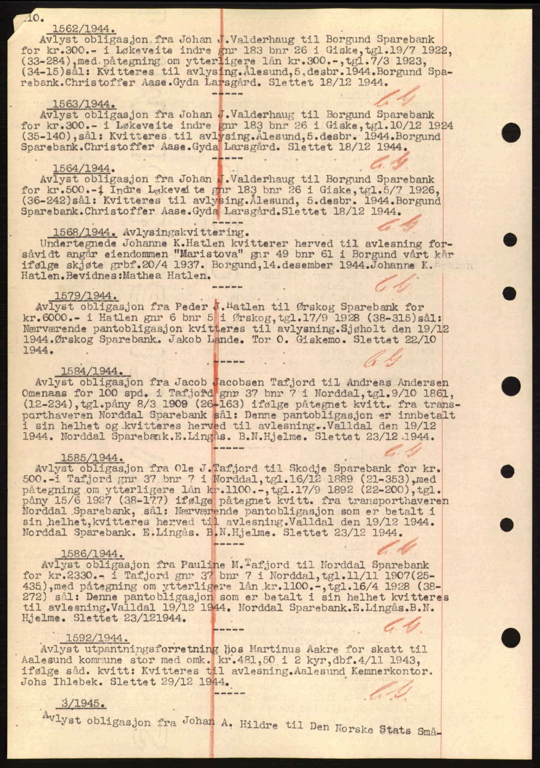 Nordre Sunnmøre sorenskriveri, SAT/A-0006/1/2/2C/2Ca: Mortgage book no. B1-6, 1938-1942, Diary no: : 1562/1944
