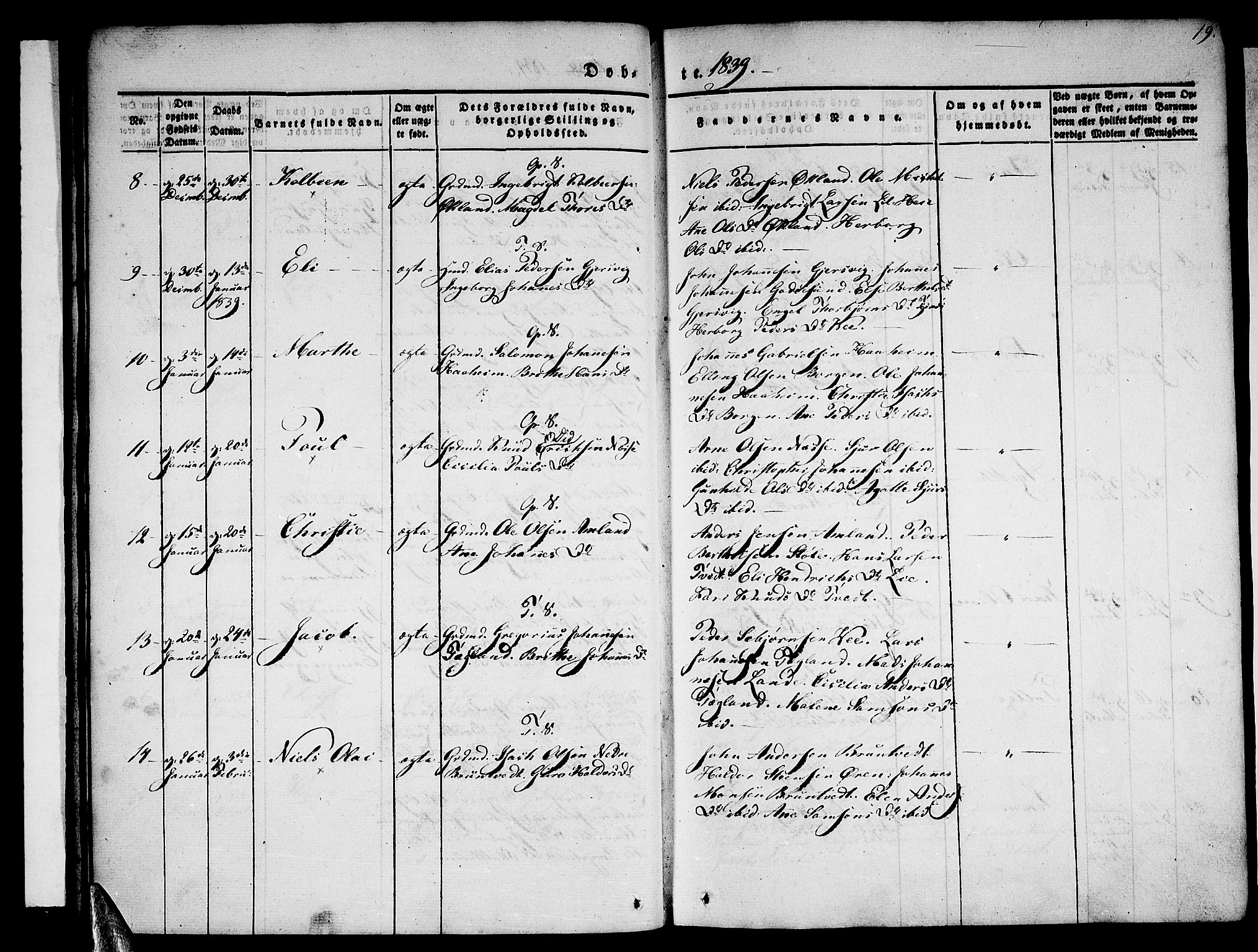 Tysnes sokneprestembete, AV/SAB-A-78601/H/Haa: Parish register (official) no. A 9, 1837-1848, p. 19