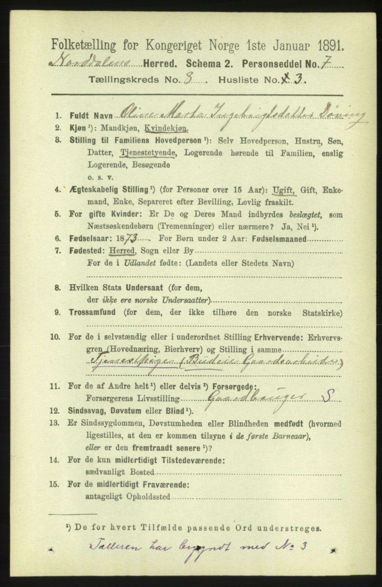 RA, 1891 census for 1524 Norddal, 1891, p. 1563