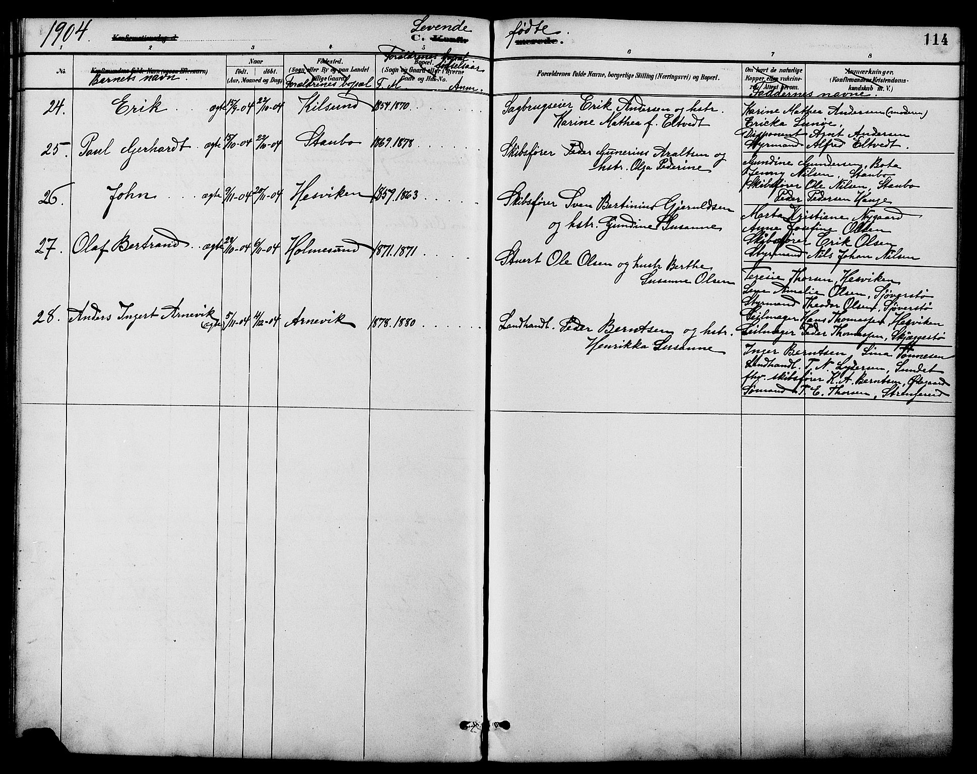 Dypvåg sokneprestkontor, AV/SAK-1111-0007/F/Fb/Fbb/L0004: Parish register (copy) no. B 4, 1887-1905, p. 114