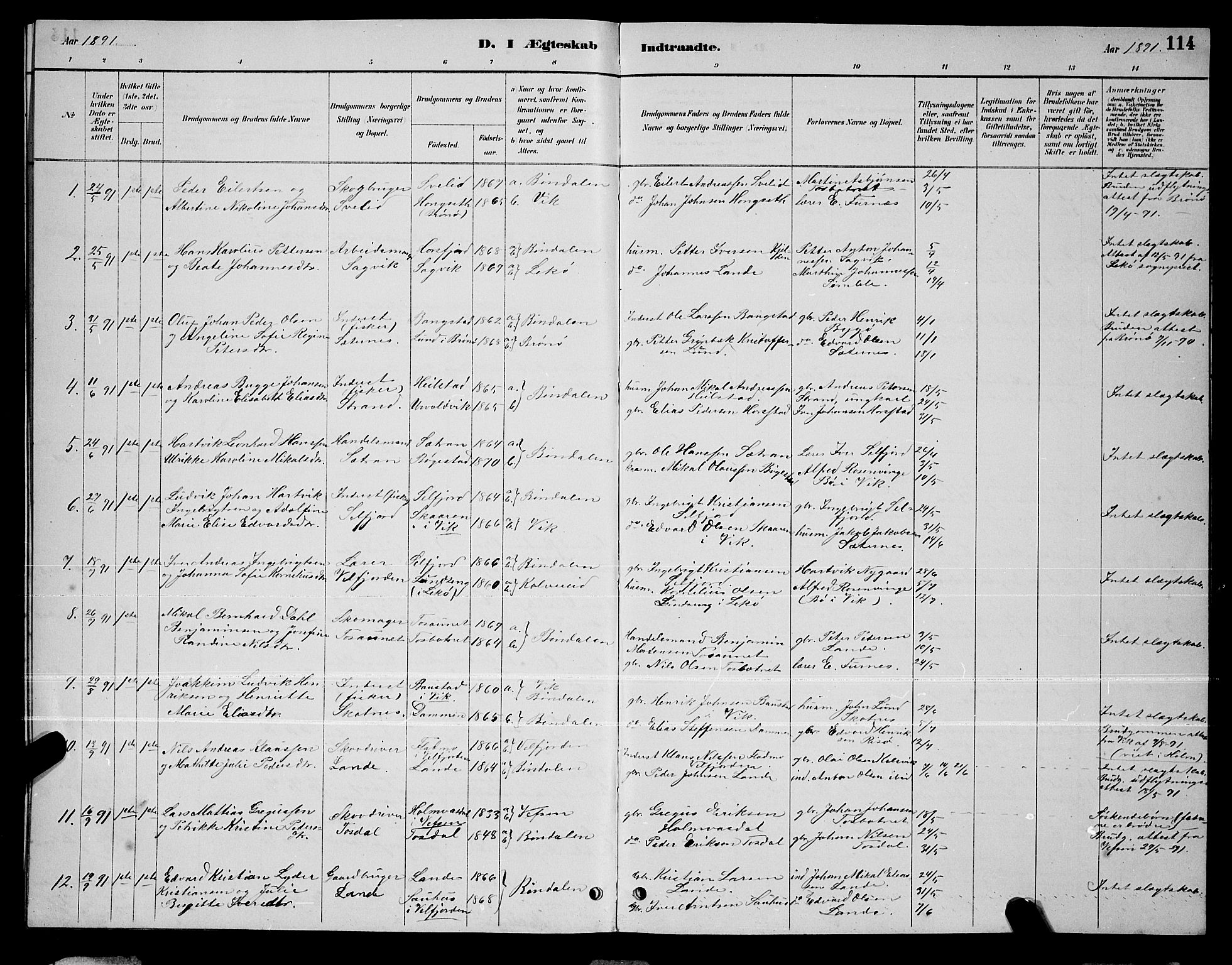 Ministerialprotokoller, klokkerbøker og fødselsregistre - Nordland, AV/SAT-A-1459/810/L0160: Parish register (copy) no. 810C03, 1884-1896, p. 114