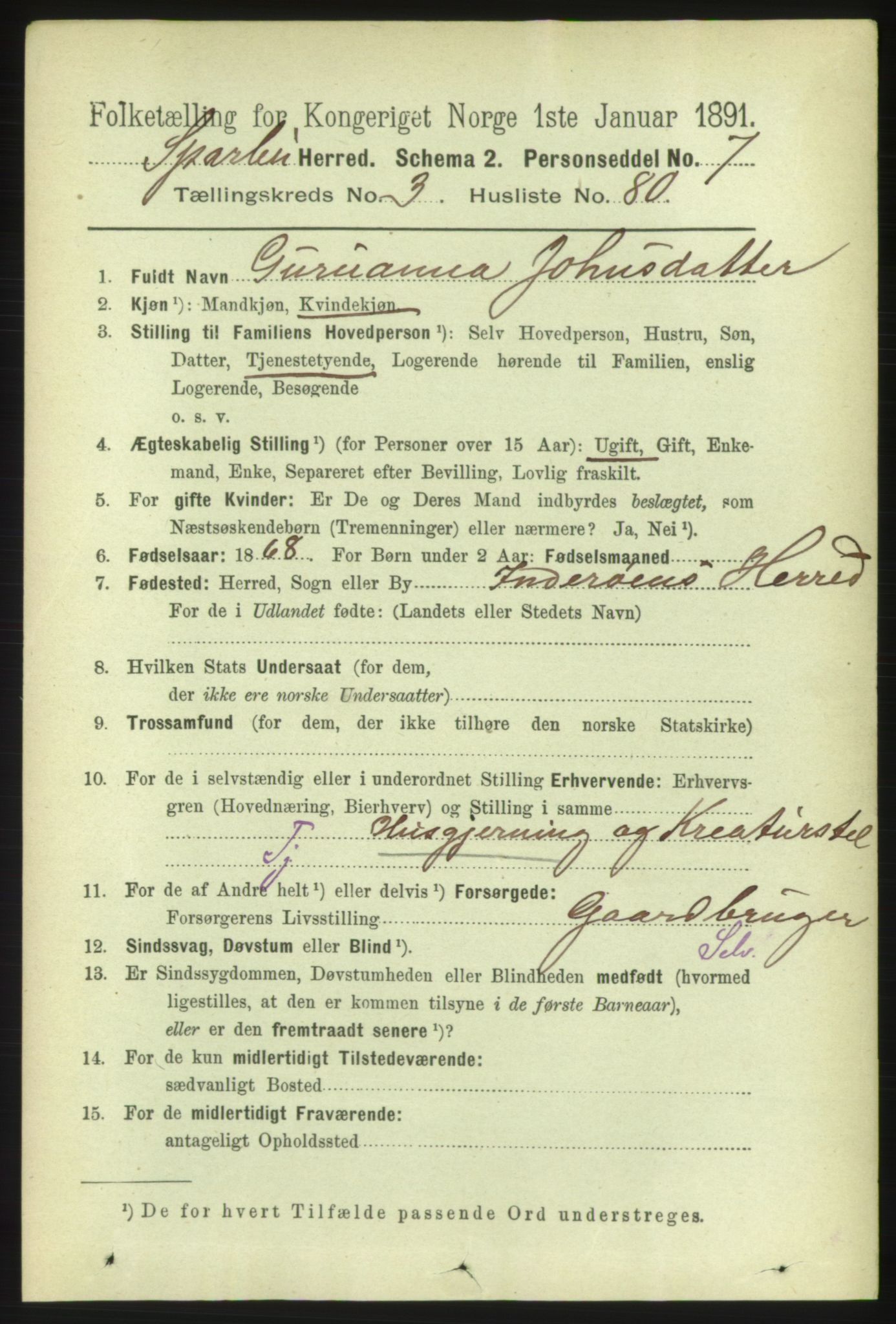 RA, 1891 census for 1731 Sparbu, 1891, p. 1313