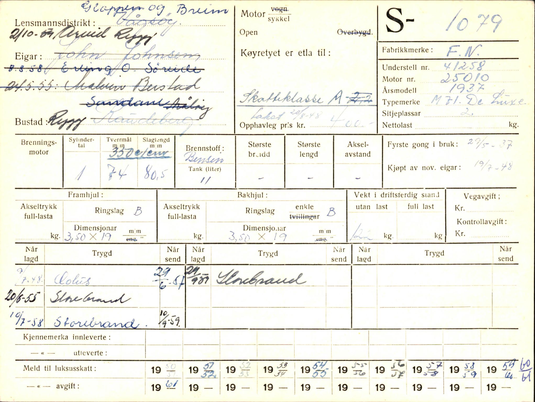 Statens vegvesen, Sogn og Fjordane vegkontor, AV/SAB-A-5301/4/F/L0003: Registerkort utmeldte Fjordane S1000-2499, 1930-1961, p. 131