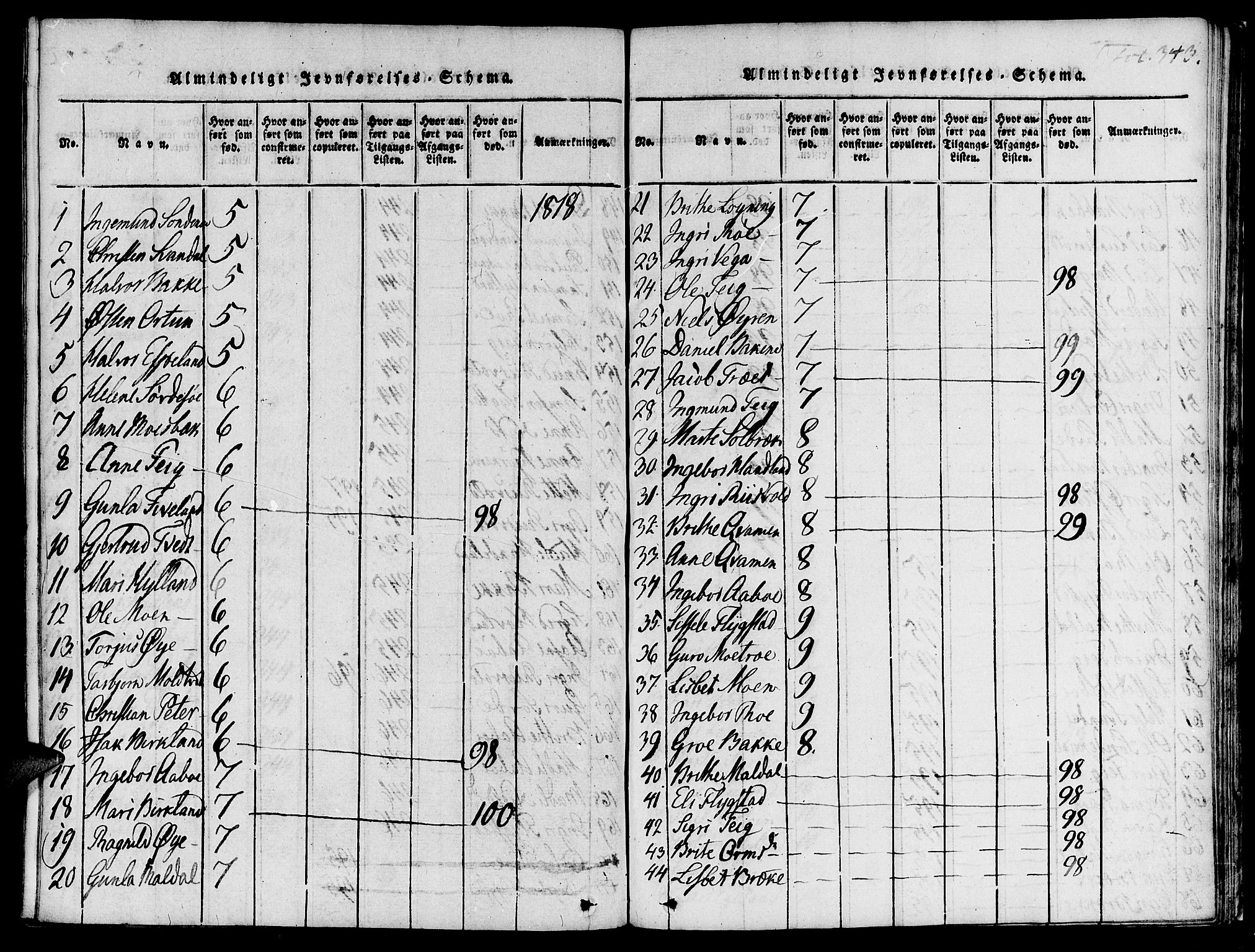 Suldal sokneprestkontor, SAST/A-101845/01/IV/L0007: Parish register (official) no. A 7, 1817-1838, p. 343