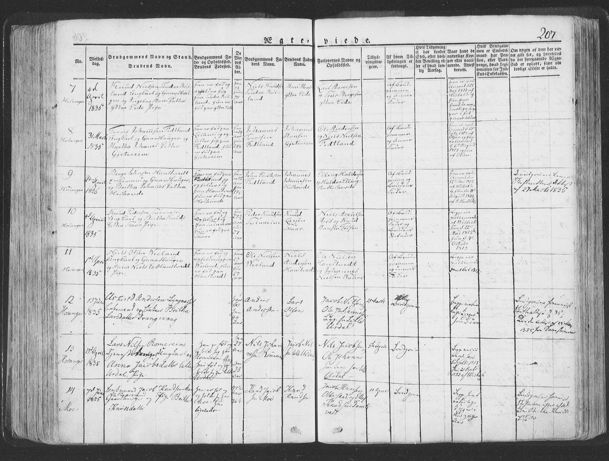 Hosanger sokneprestembete, AV/SAB-A-75801/H/Haa: Parish register (official) no. A 6, 1824-1835, p. 207