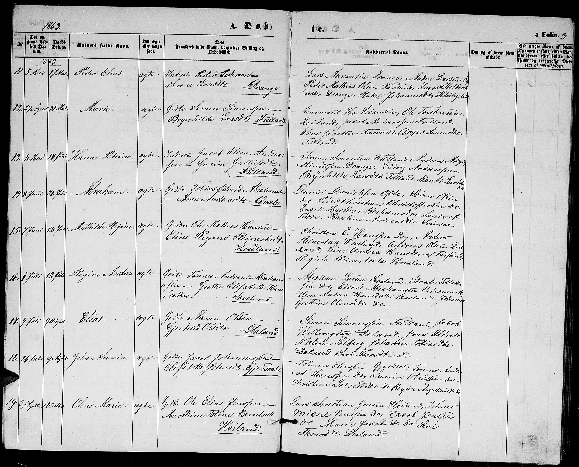 Herad sokneprestkontor, AV/SAK-1111-0018/F/Fb/Fba/L0003: Parish register (copy) no. B 3, 1863-1883, p. 3