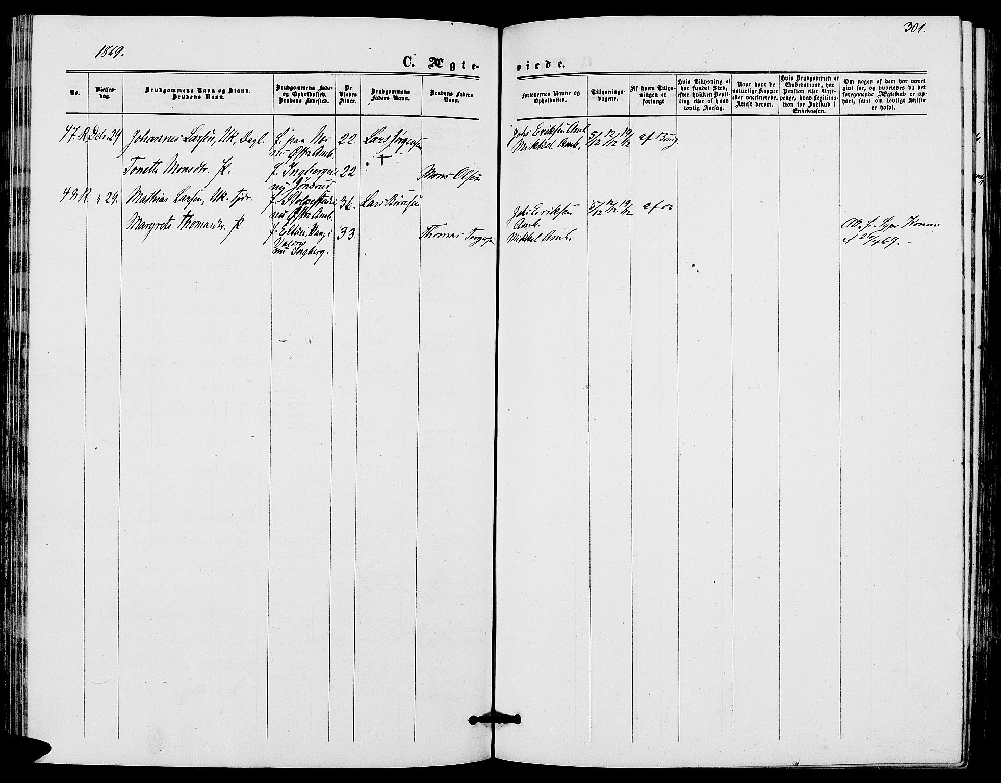 Ringsaker prestekontor, AV/SAH-PREST-014/L/La/L0007: Parish register (copy) no. 7, 1861-1869, p. 301