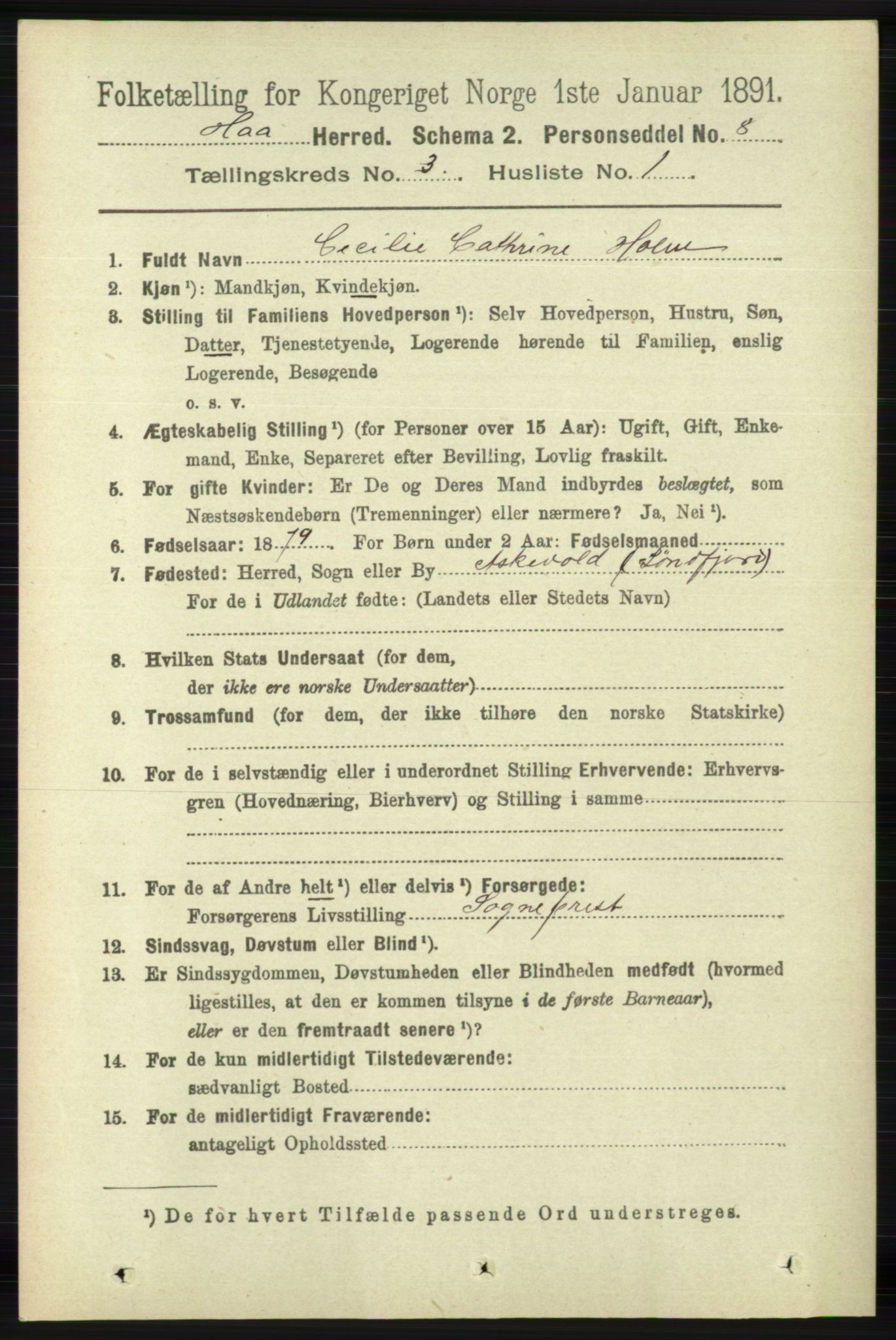 RA, 1891 census for 1119 Hå, 1891, p. 705