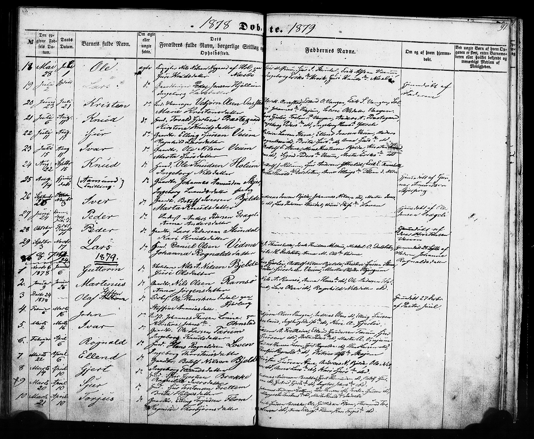 Aurland sokneprestembete, SAB/A-99937/H/Ha/Haa/L0008: Parish register (official) no. A 8, 1853-1879, p. 91