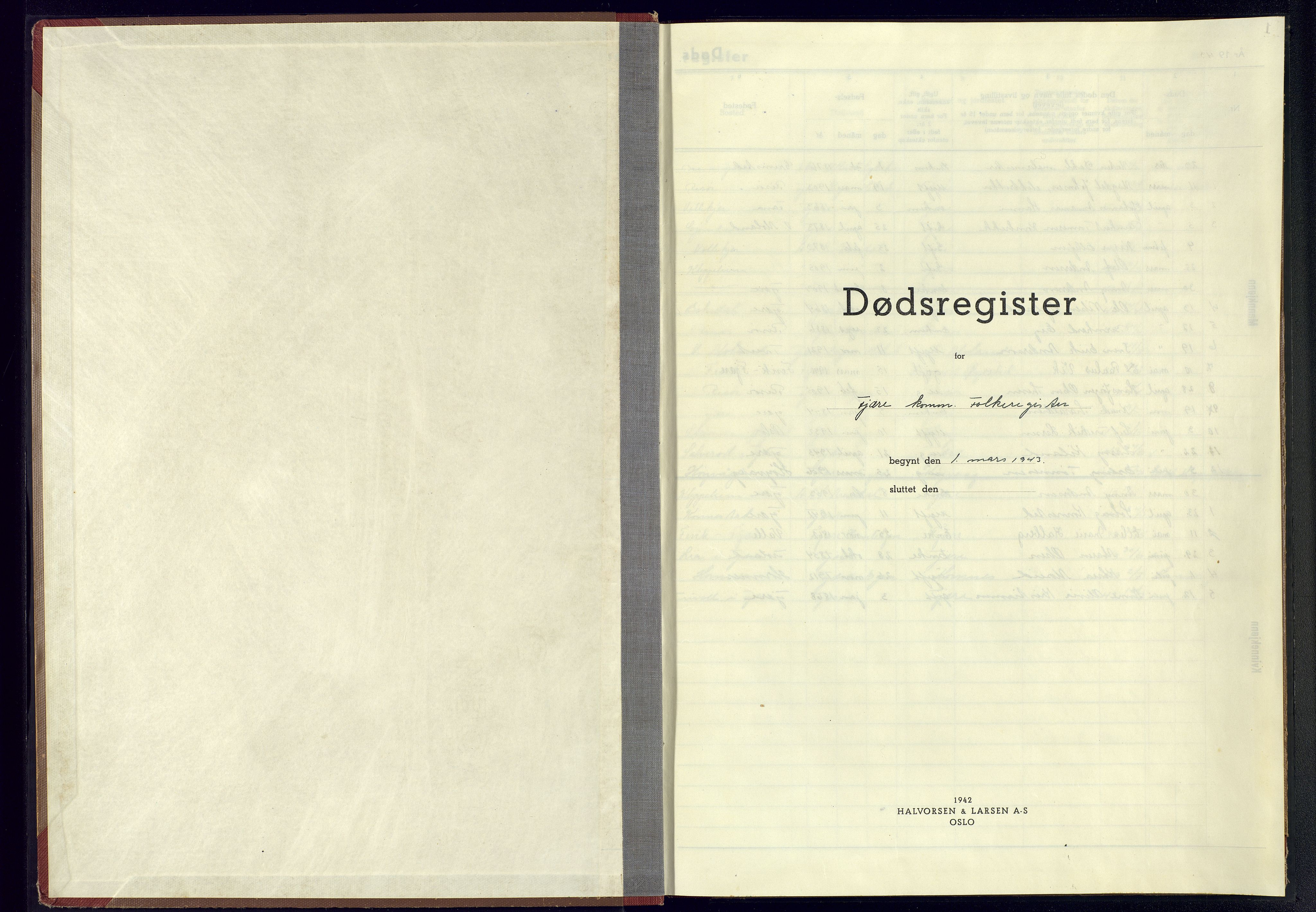 Fjære sokneprestkontor, SAK/1111-0011/J/Je/L0003: Dødsfallsregister, 1943-1945