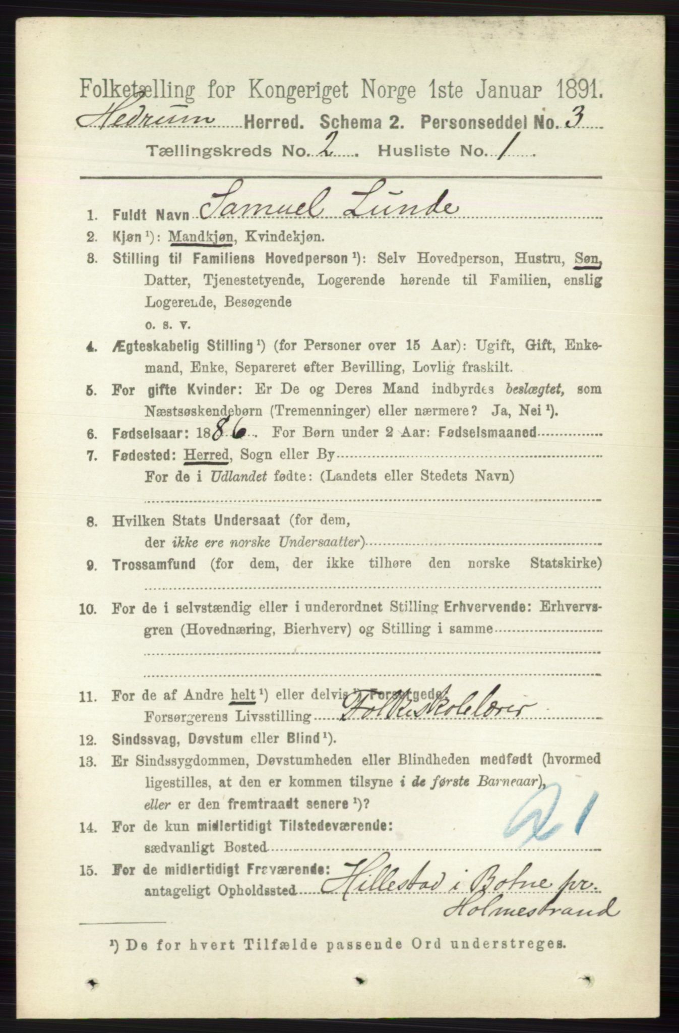 RA, 1891 census for 0727 Hedrum, 1891, p. 370