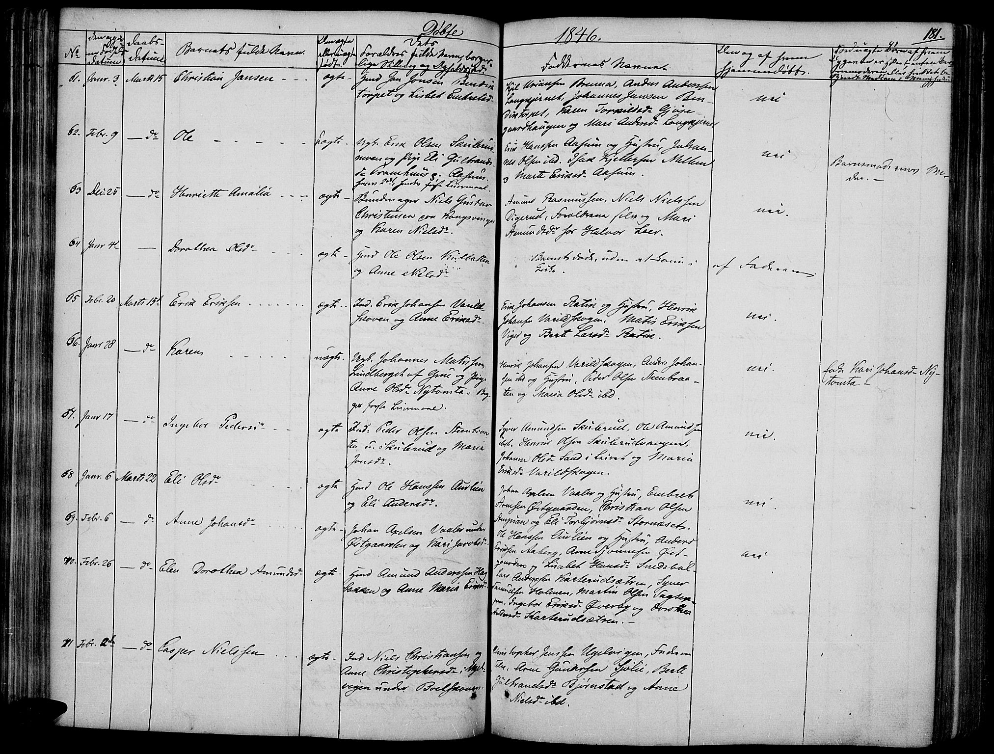 Vinger prestekontor, SAH/PREST-024/H/Ha/Haa/L0008: Parish register (official) no. 8, 1839-1847, p. 181