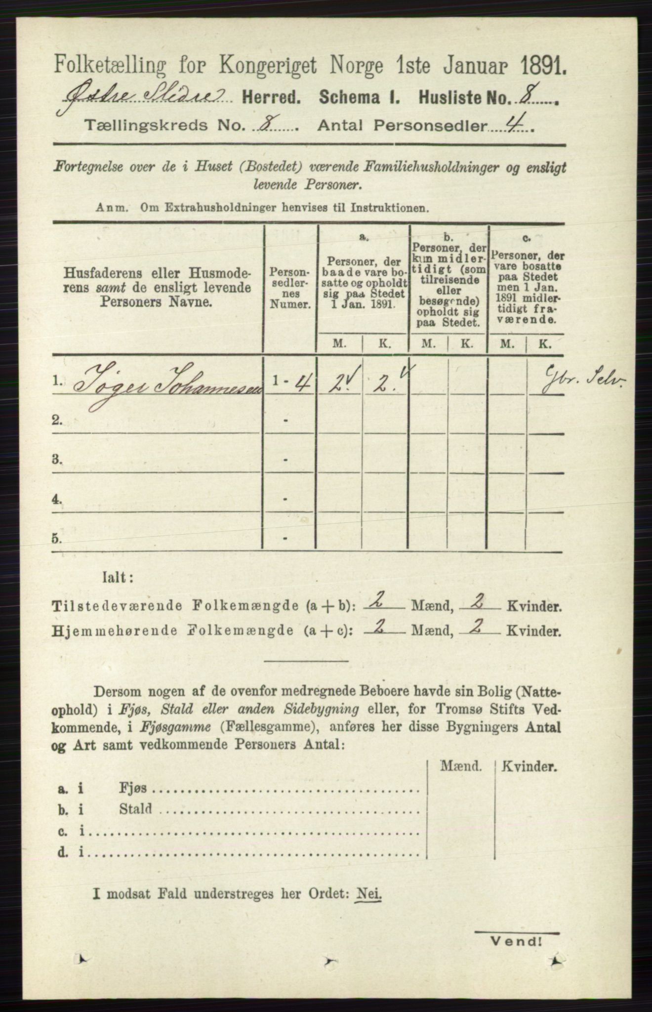 RA, 1891 census for 0544 Øystre Slidre, 1891, p. 2469