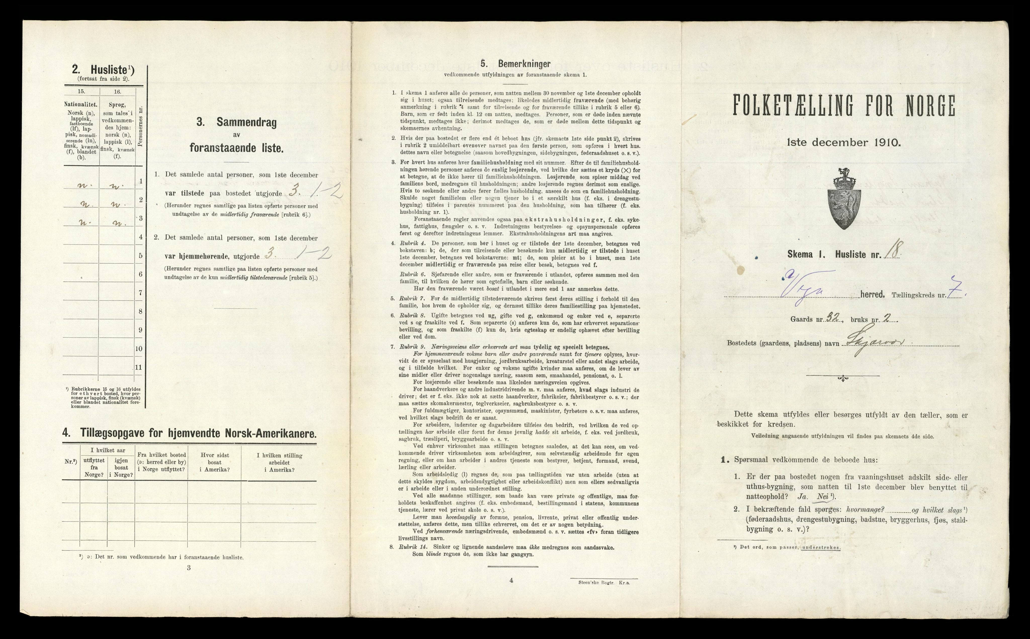 RA, 1910 census for Vega, 1910, p. 720