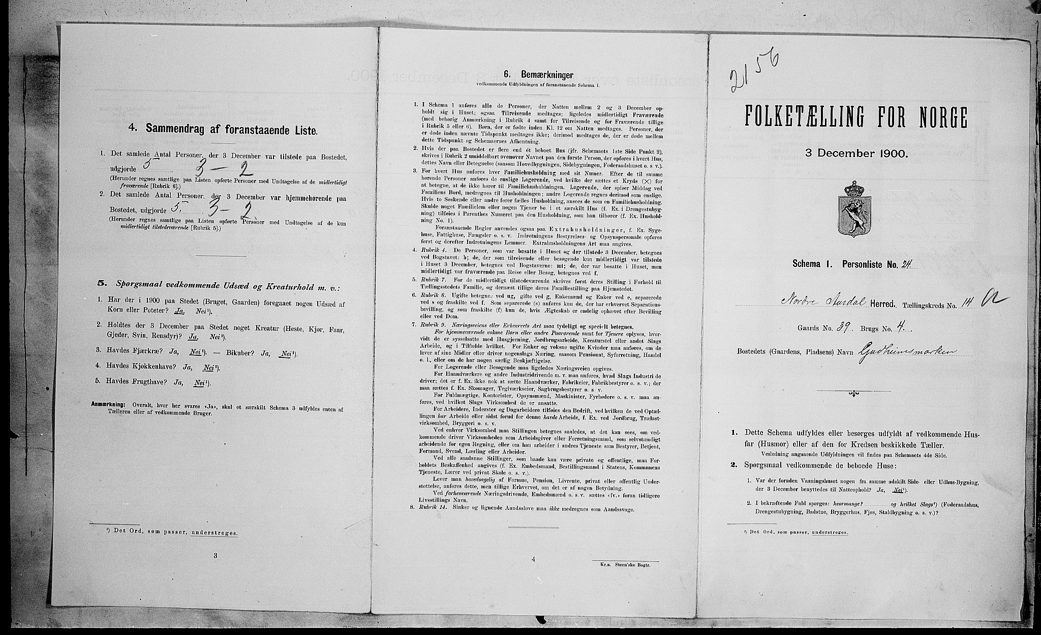 SAH, 1900 census for Nord-Aurdal, 1900, p. 1427