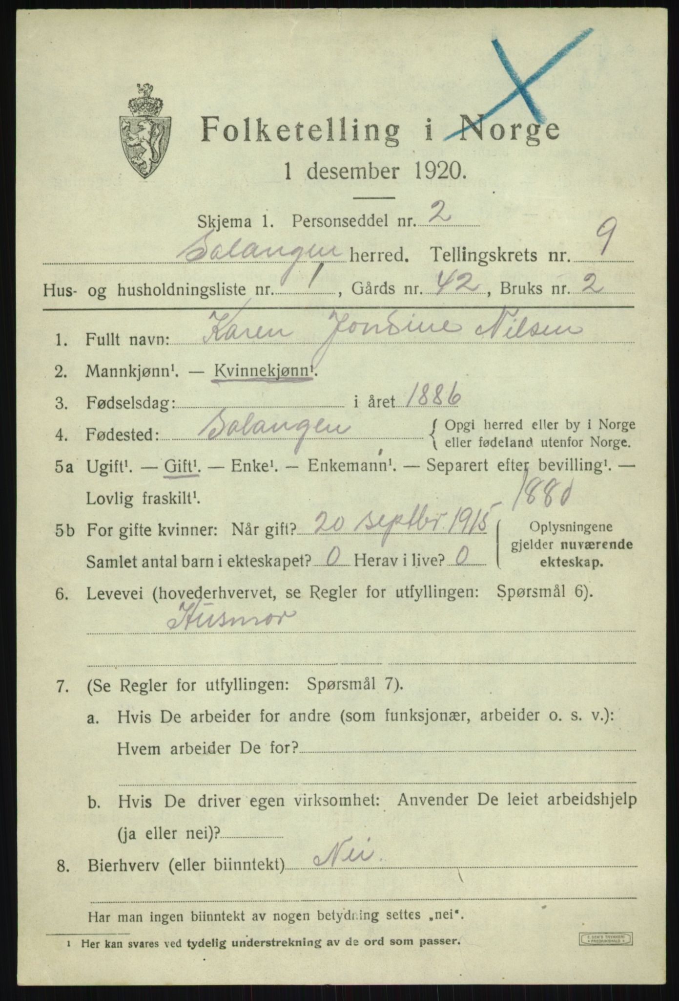 SATØ, 1920 census for Salangen, 1920, p. 5624