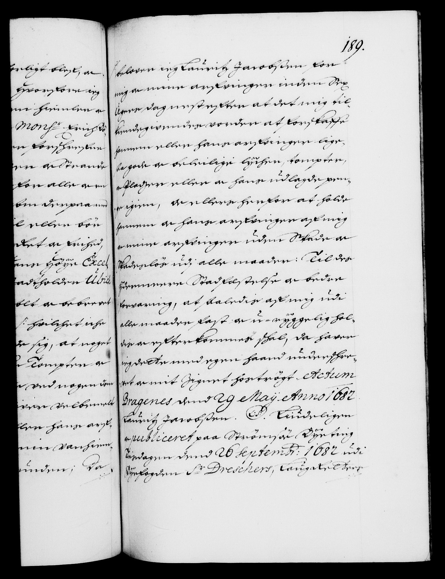 Danske Kanselli 1572-1799, AV/RA-EA-3023/F/Fc/Fca/Fcaa/L0014: Norske registre (mikrofilm), 1685-1687, p. 189a