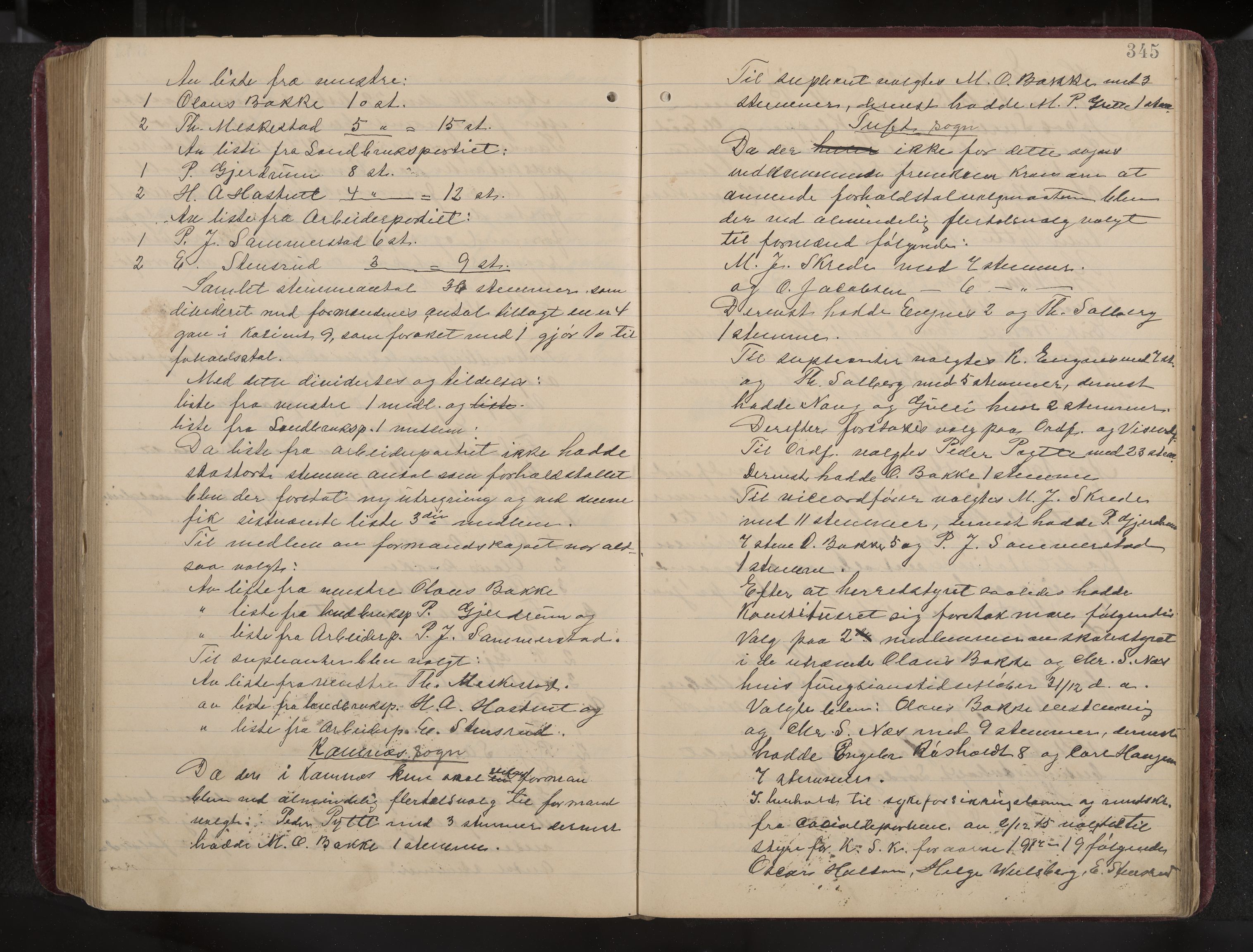 Ytre Sandsvær formannskap og sentraladministrasjon, IKAK/0629021/A/Aa/L0001: Møtebok med register, 1902-1919, p. 345