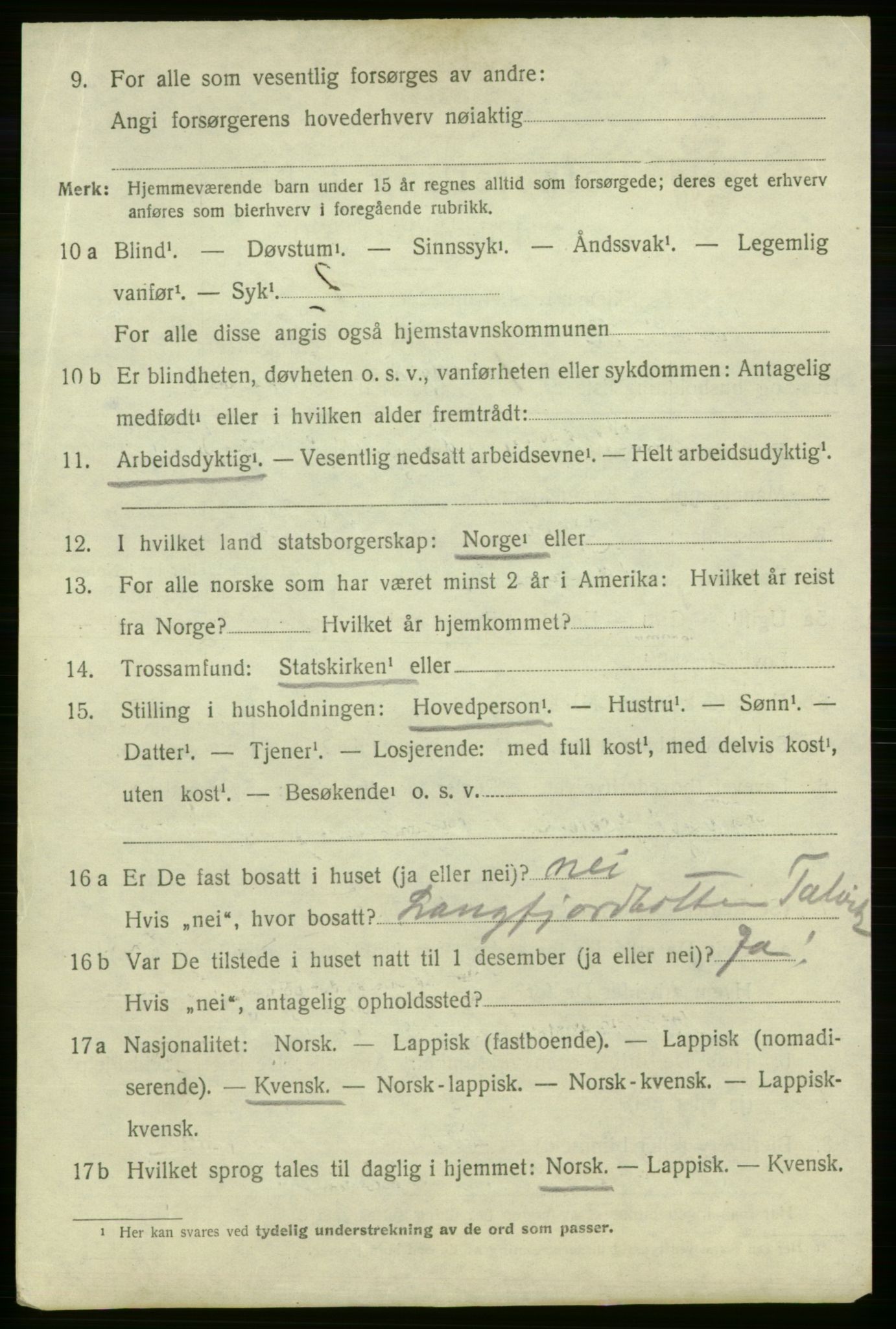 SATØ, 1920 census for Talvik, 1920, p. 4051