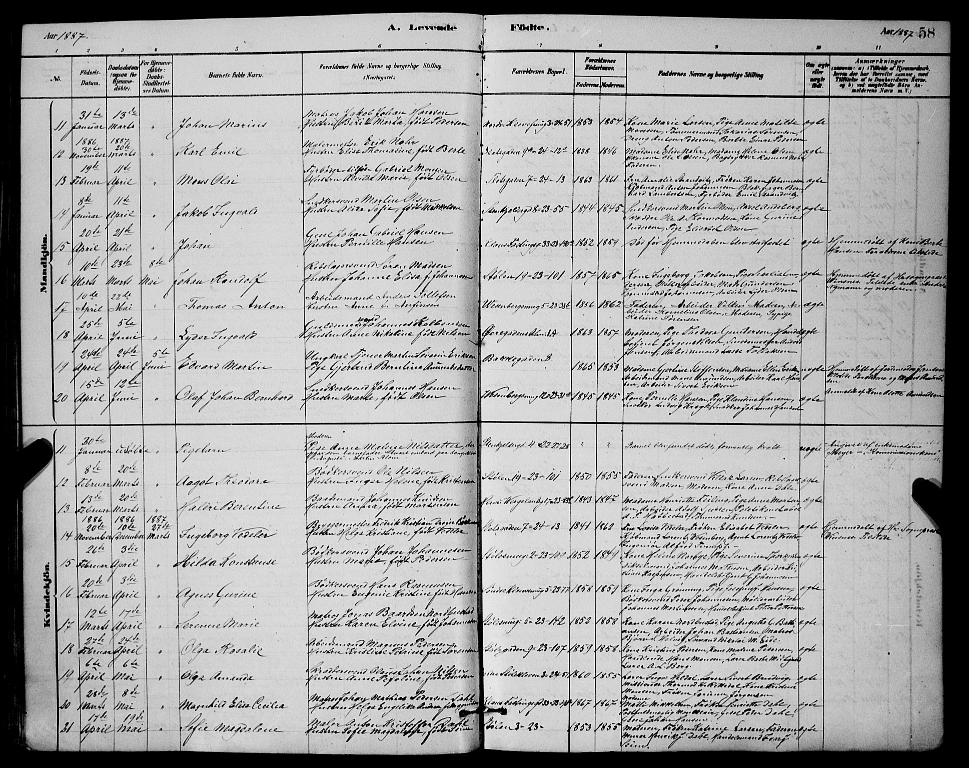 Mariakirken Sokneprestembete, AV/SAB-A-76901/H/Hab/L0004: Parish register (copy) no. A 4, 1878-1892, p. 58