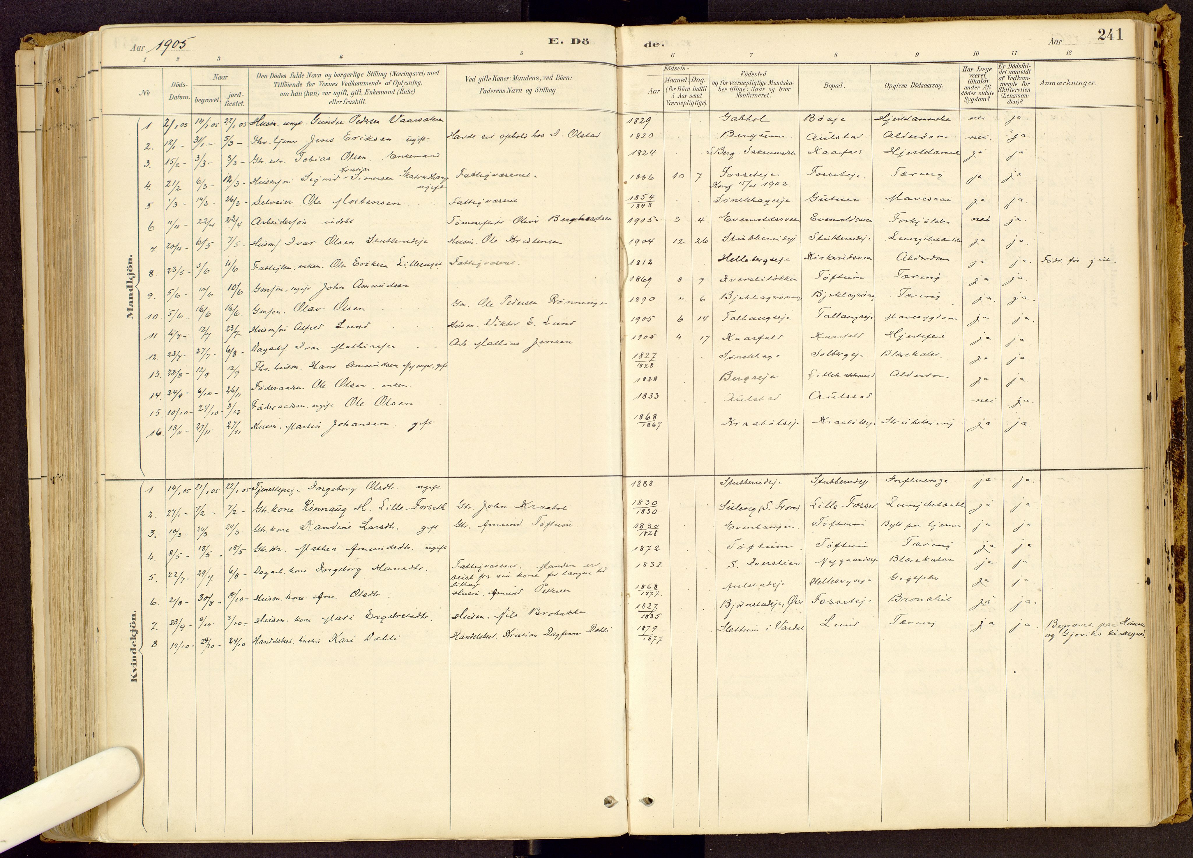 Vestre Gausdal prestekontor, SAH/PREST-094/H/Ha/Haa/L0001: Parish register (official) no. 1, 1887-1914, p. 241