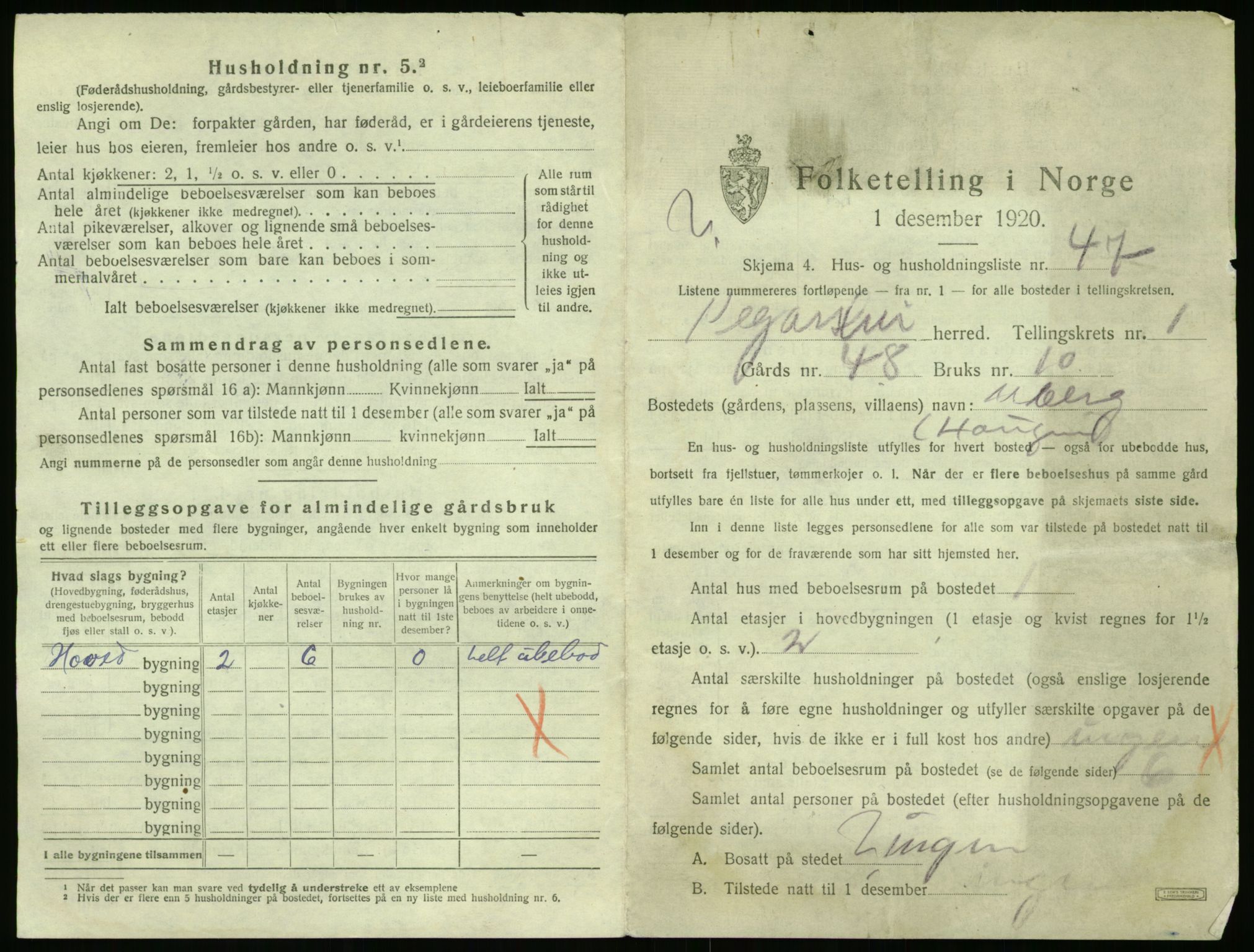 SAK, 1920 census for Vegårshei, 1920, p. 144