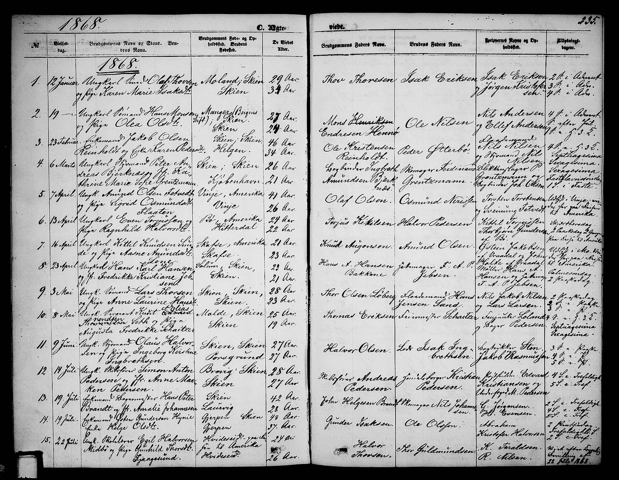 Skien kirkebøker, SAKO/A-302/G/Ga/L0005: Parish register (copy) no. 5, 1868-1880, p. 235