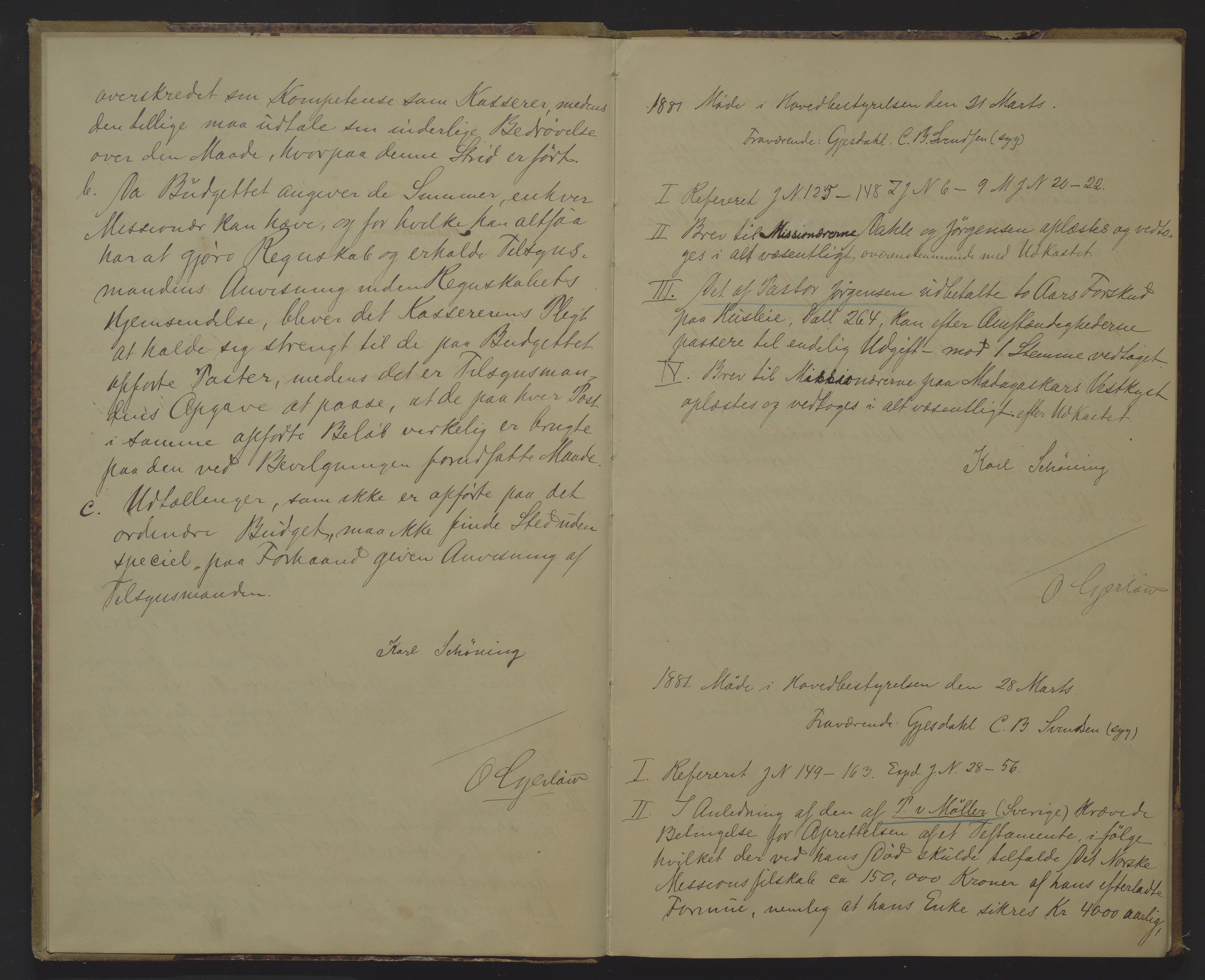 Det Norske Misjonsselskap - hovedadministrasjonen, VID/MA-A-1045/D/Da/Daa/L0010: Styreprotokoll nr. V, 9. mars 1881 - 8. februar1886, 1881-1886