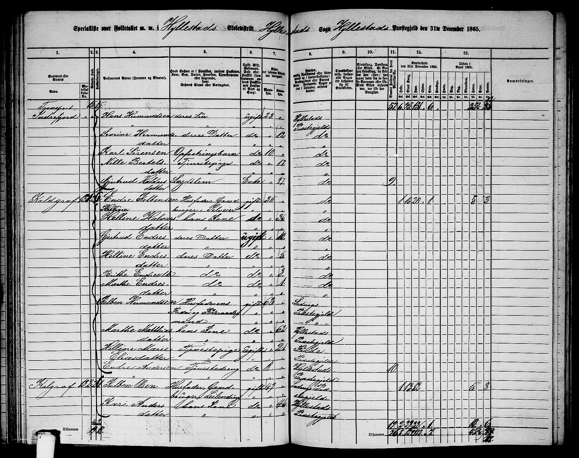 RA, 1865 census for Hyllestad, 1865, p. 91