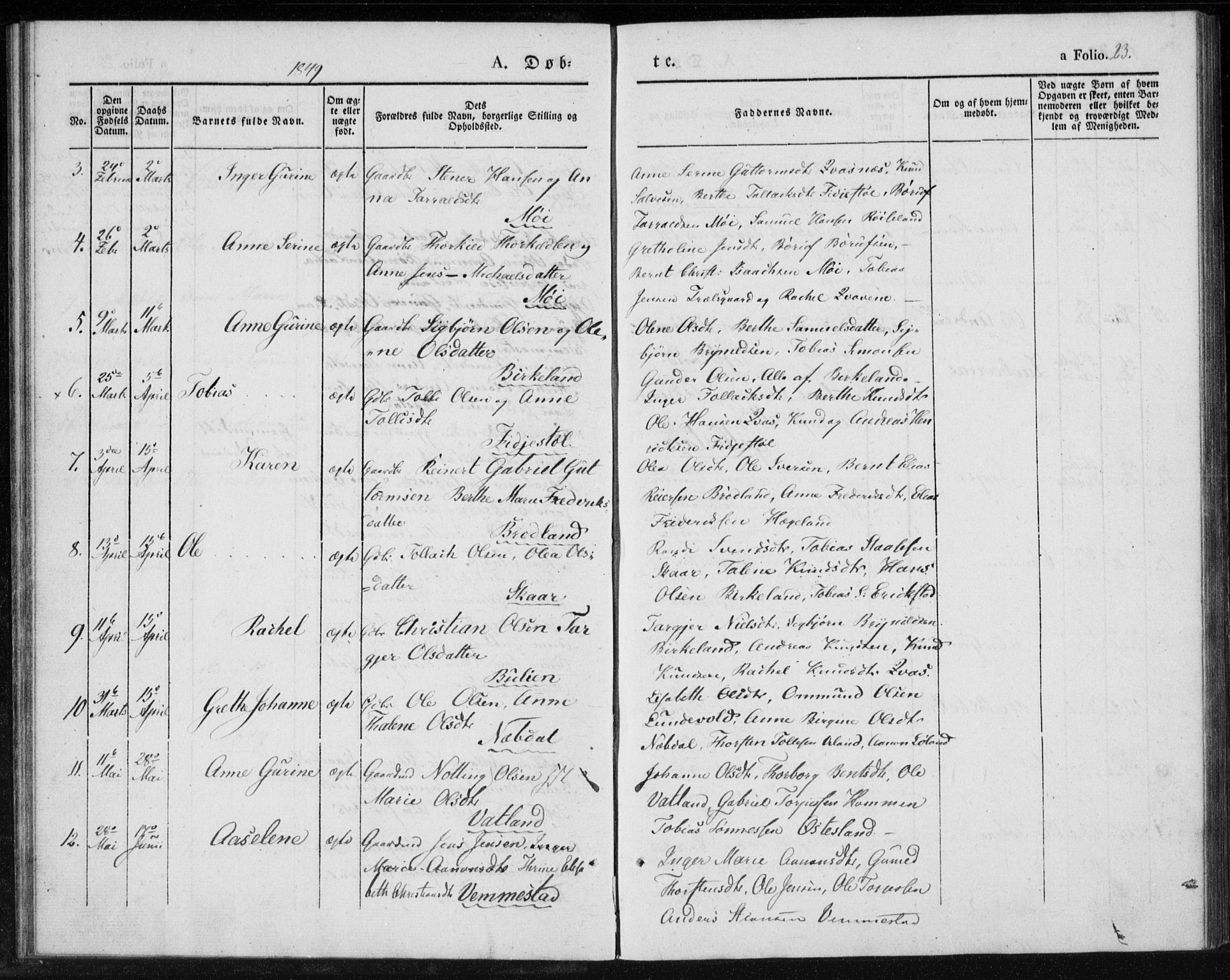 Lyngdal sokneprestkontor, AV/SAK-1111-0029/F/Fa/Fab/L0001: Parish register (official) no. A 1, 1838-1860, p. 23