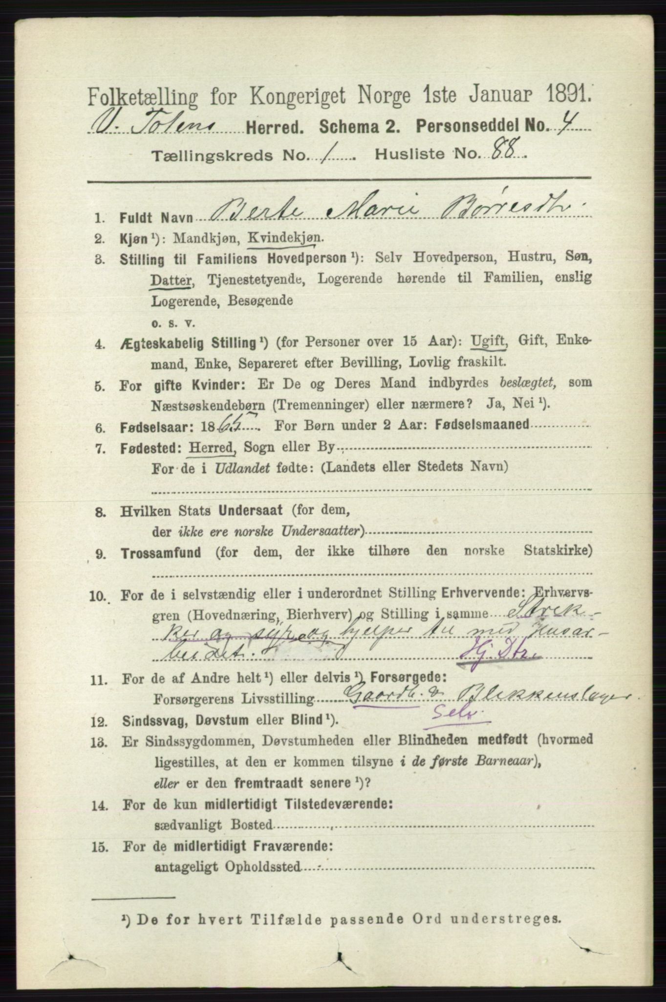 RA, 1891 census for 0529 Vestre Toten, 1891, p. 950