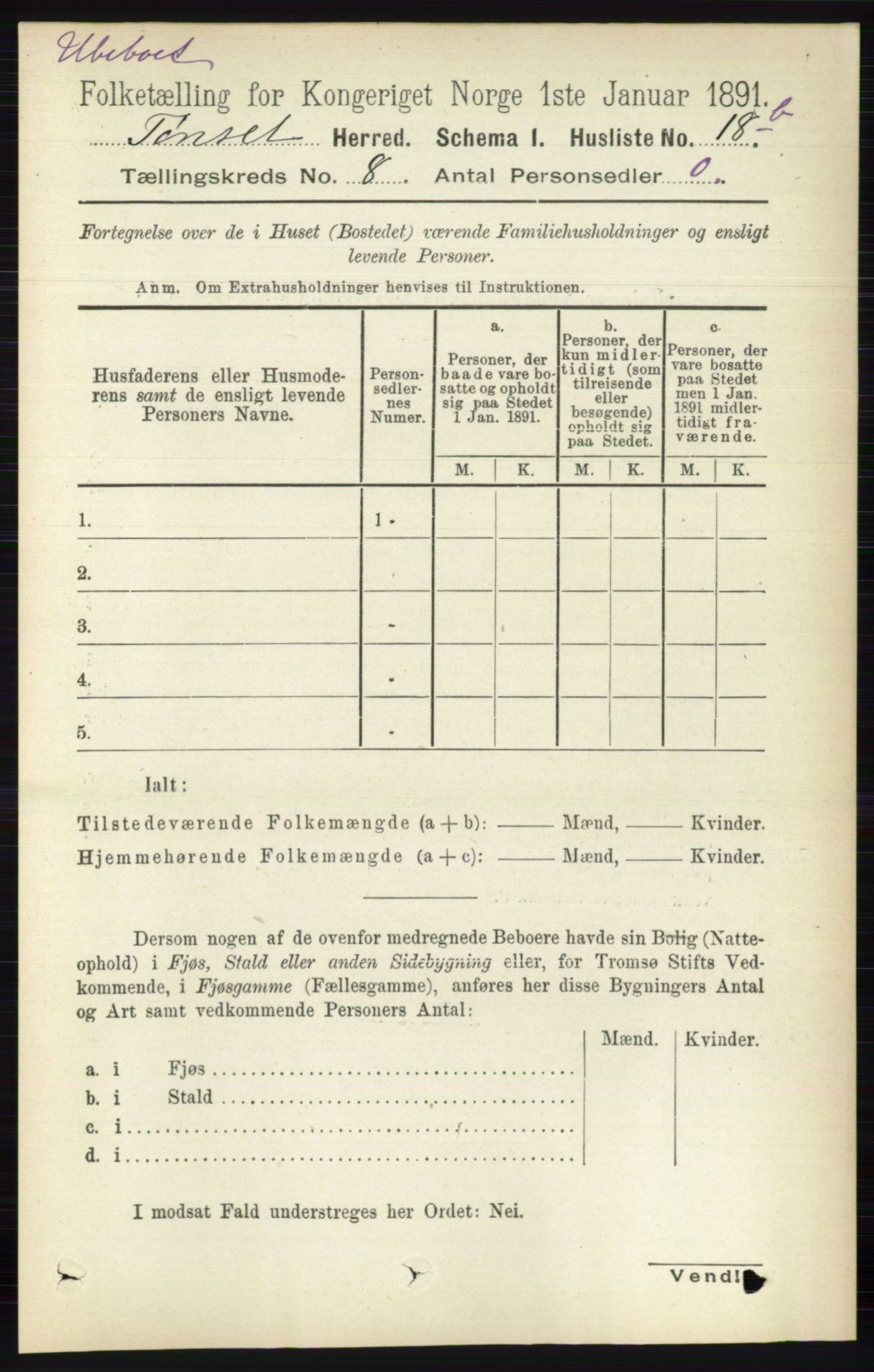 RA, 1891 census for 0437 Tynset, 1891, p. 2052