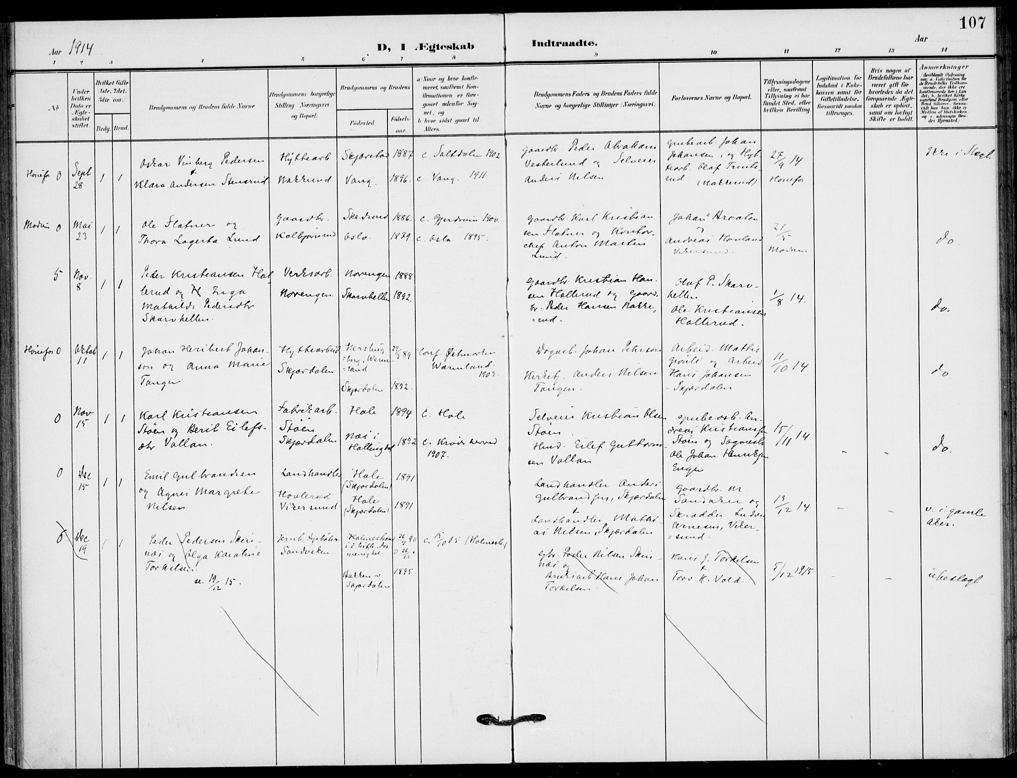 Hole kirkebøker, AV/SAKO-A-228/F/Fb/L0003: Parish register (official) no. II 3, 1906-1916, p. 107