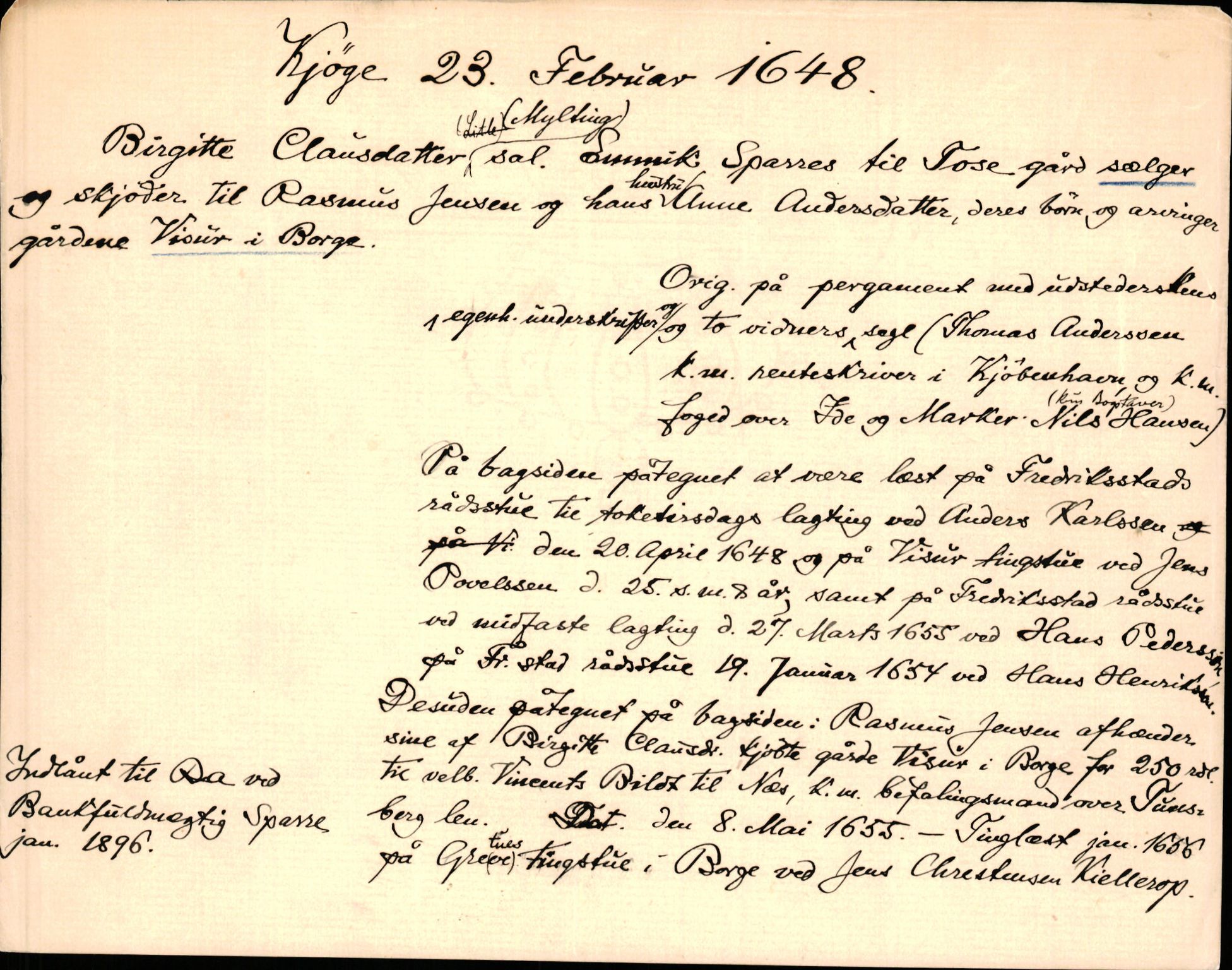 Riksarkivets diplomsamling, AV/RA-EA-5965/F35/F35d/L0004: Innlånte diplomer, seddelregister, 1643-1660, p. 161