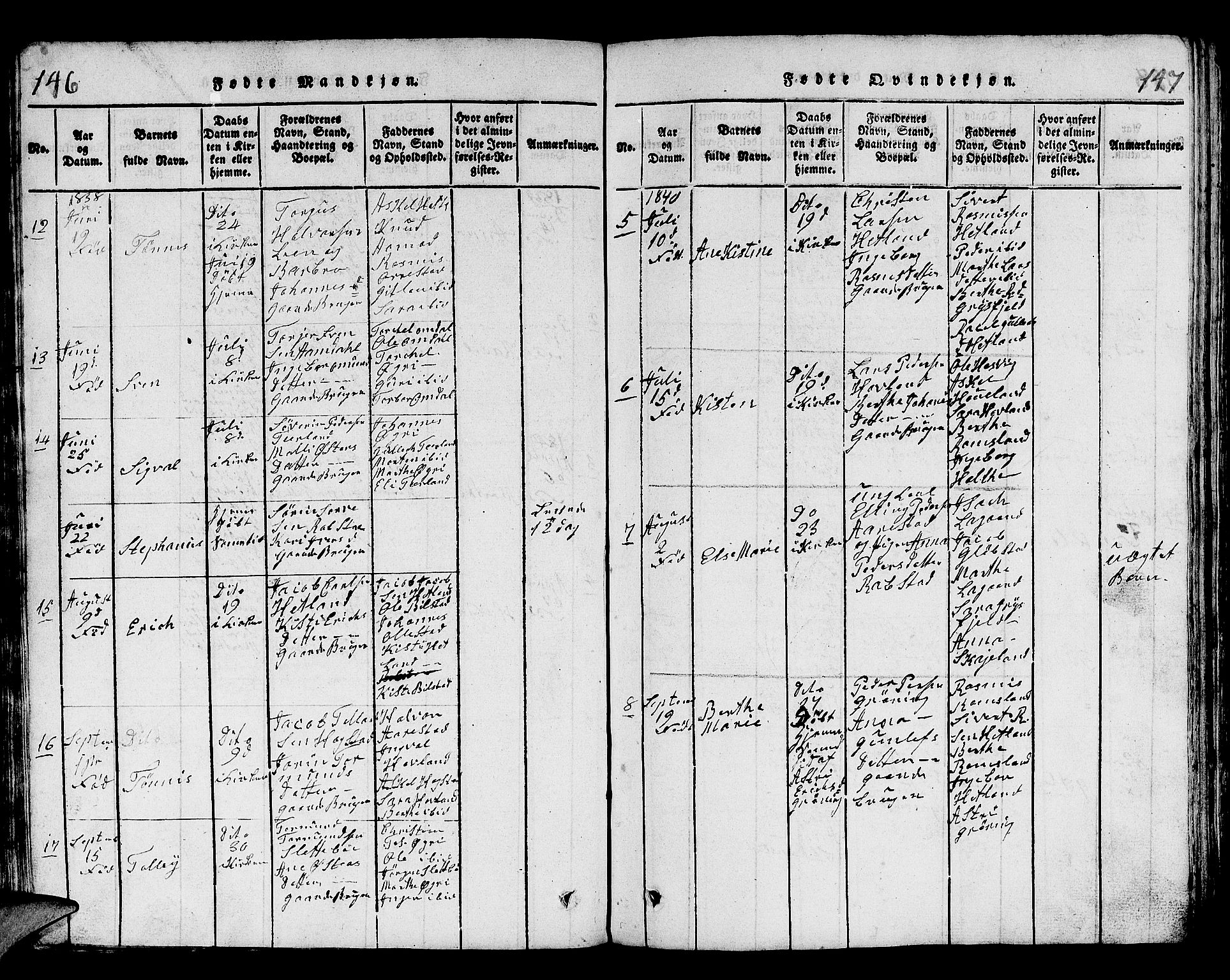 Helleland sokneprestkontor, SAST/A-101810: Parish register (copy) no. B 1, 1815-1841, p. 146-147
