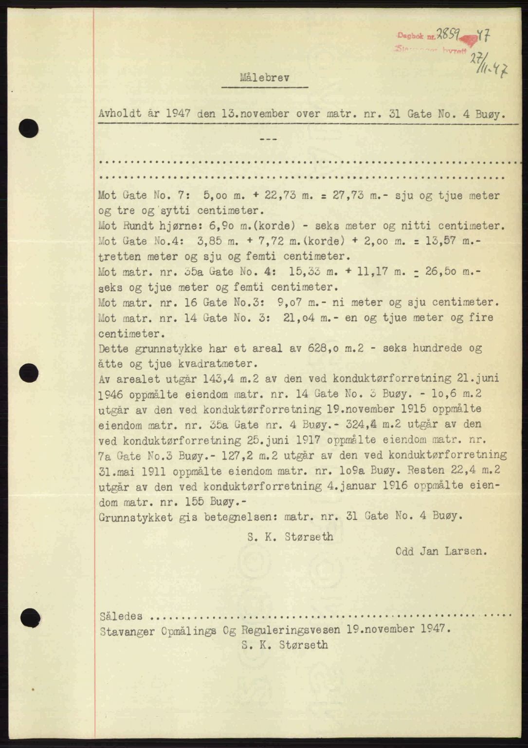 Stavanger byrett, SAST/A-100455/002/G/Gb/L0022: Mortgage book no. A11, 1947-1948, Diary no: : 2859/1947