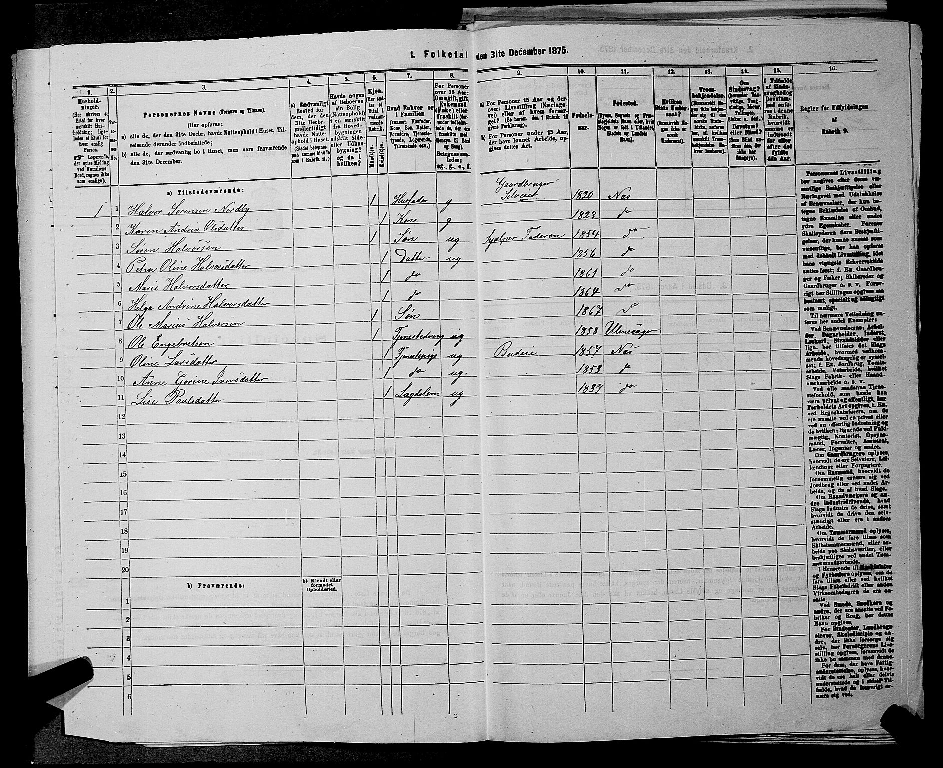 RA, 1875 census for 0236P Nes, 1875, p. 498