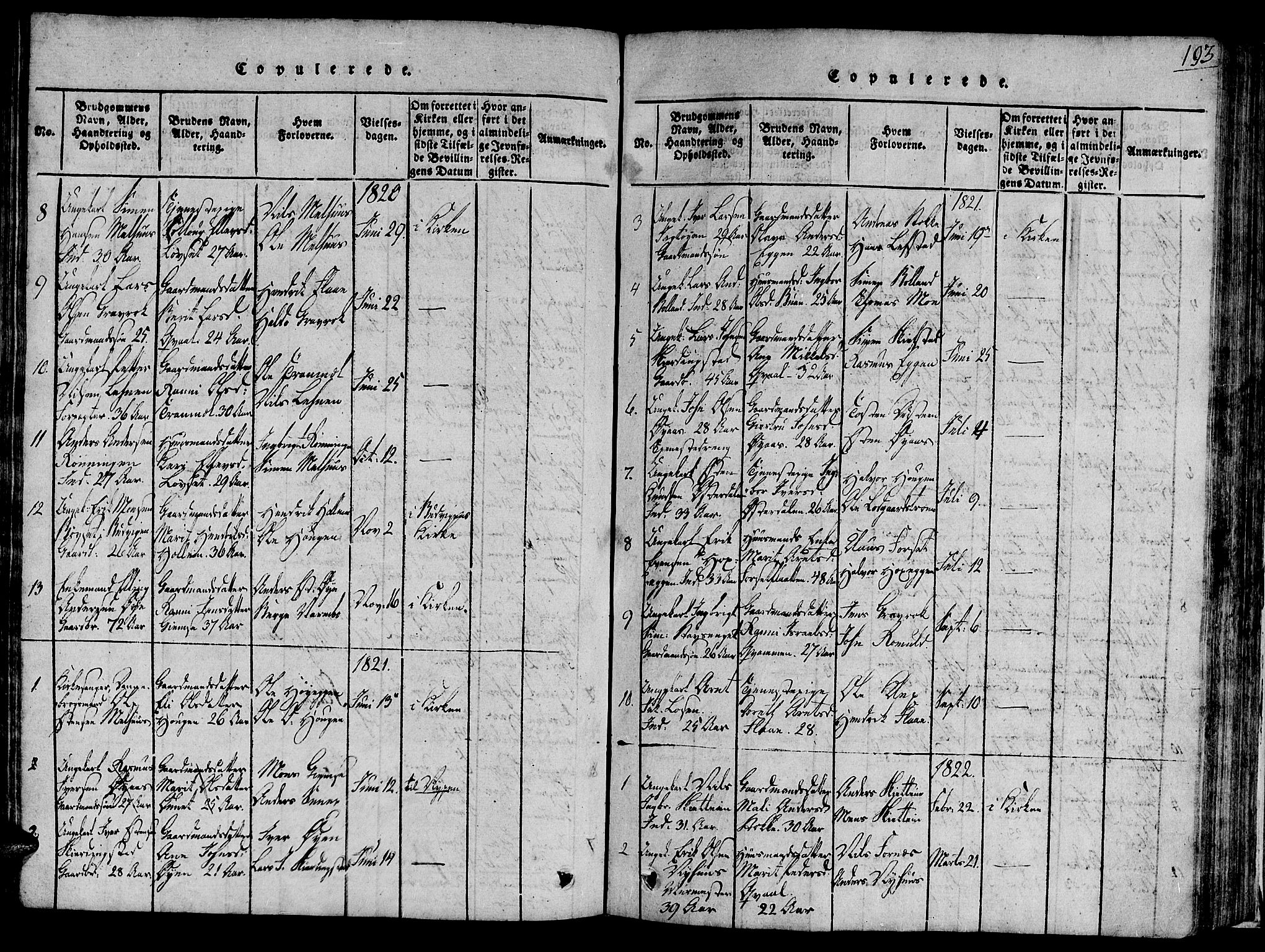 Ministerialprotokoller, klokkerbøker og fødselsregistre - Sør-Trøndelag, AV/SAT-A-1456/691/L1065: Parish register (official) no. 691A03 /1, 1816-1826, p. 193