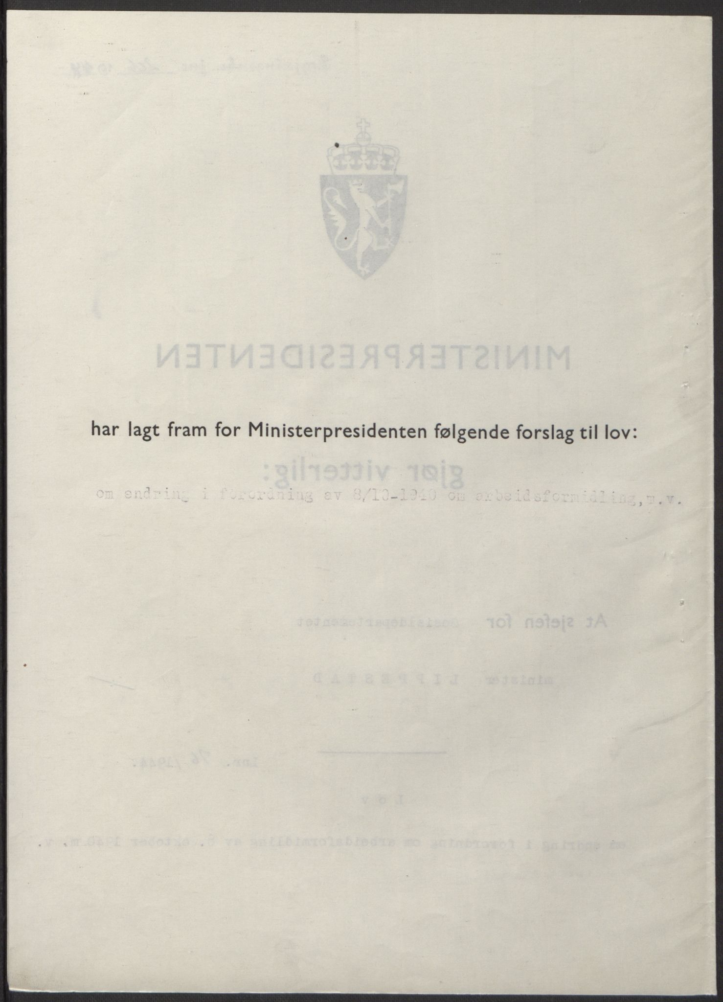 NS-administrasjonen 1940-1945 (Statsrådsekretariatet, de kommisariske statsråder mm), AV/RA-S-4279/D/Db/L0100: Lover, 1944, p. 359