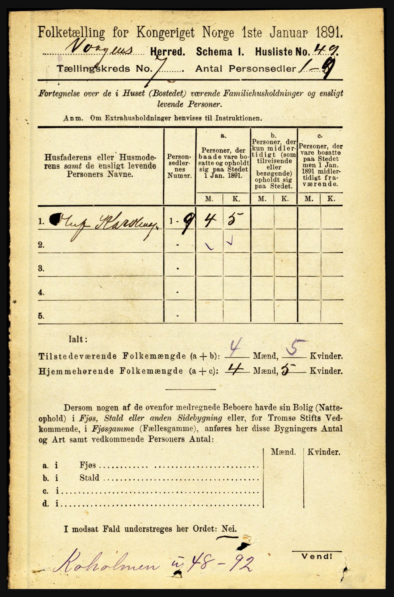 RA, 1891 census for 1865 Vågan, 1891, p. 1811