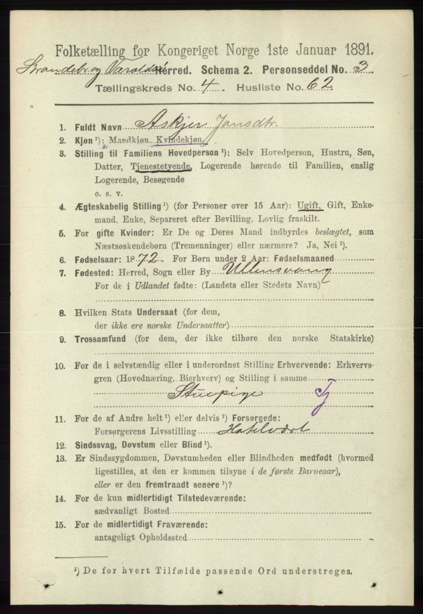 RA, 1891 census for 1226 Strandebarm og Varaldsøy, 1891, p. 1780