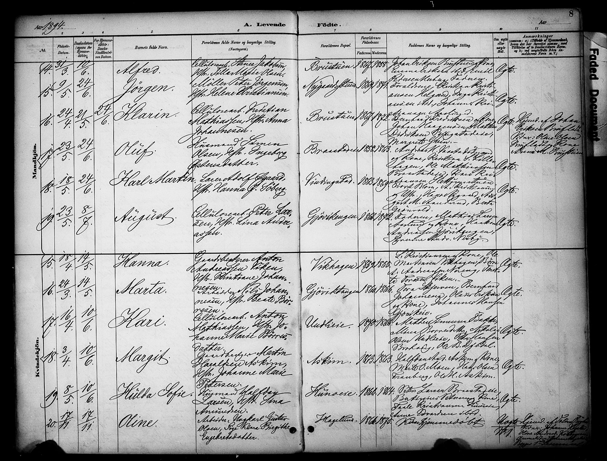 Vardal prestekontor, AV/SAH-PREST-100/H/Ha/Haa/L0012: Parish register (official) no. 12, 1893-1904, p. 8