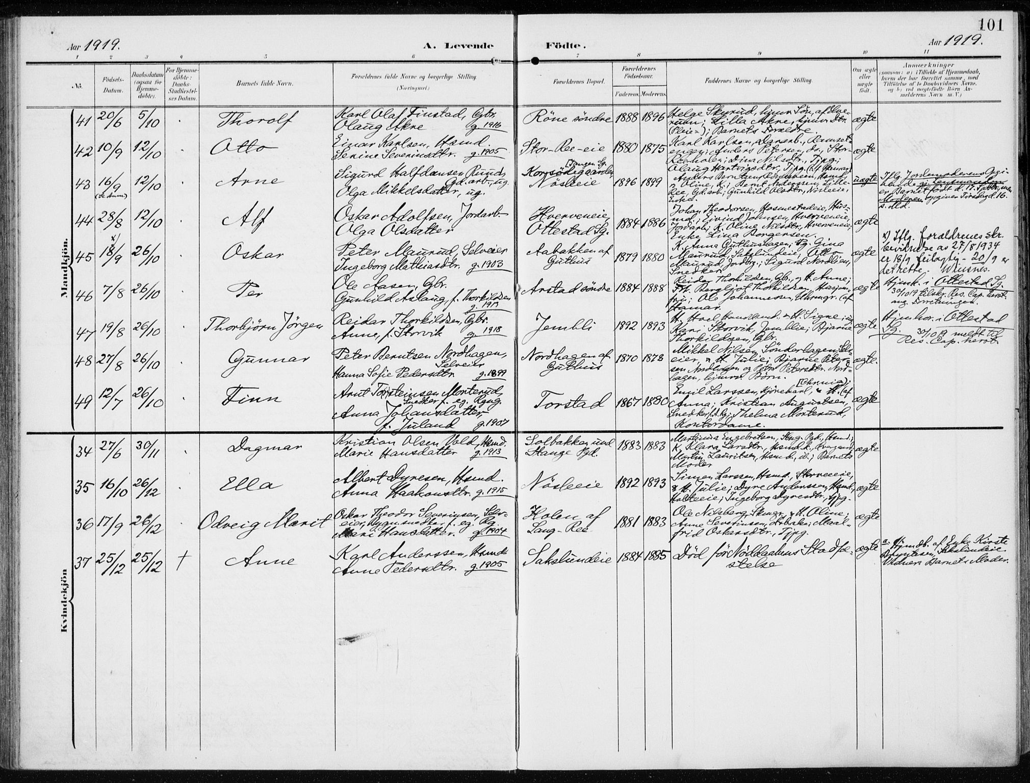 Stange prestekontor, SAH/PREST-002/K/L0024: Parish register (official) no. 24, 1906-1922, p. 101