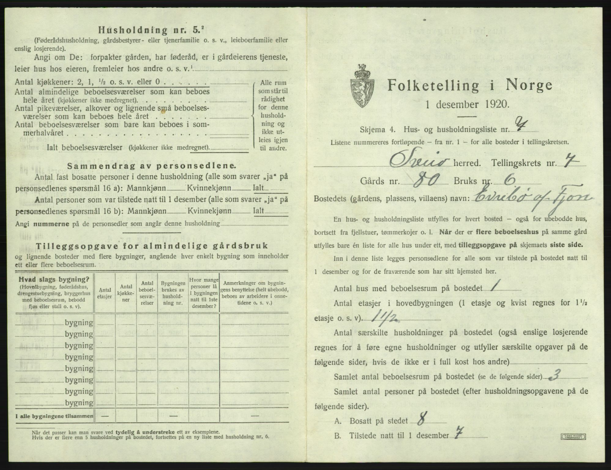 SAB, 1920 census for Sveio, 1920, p. 512