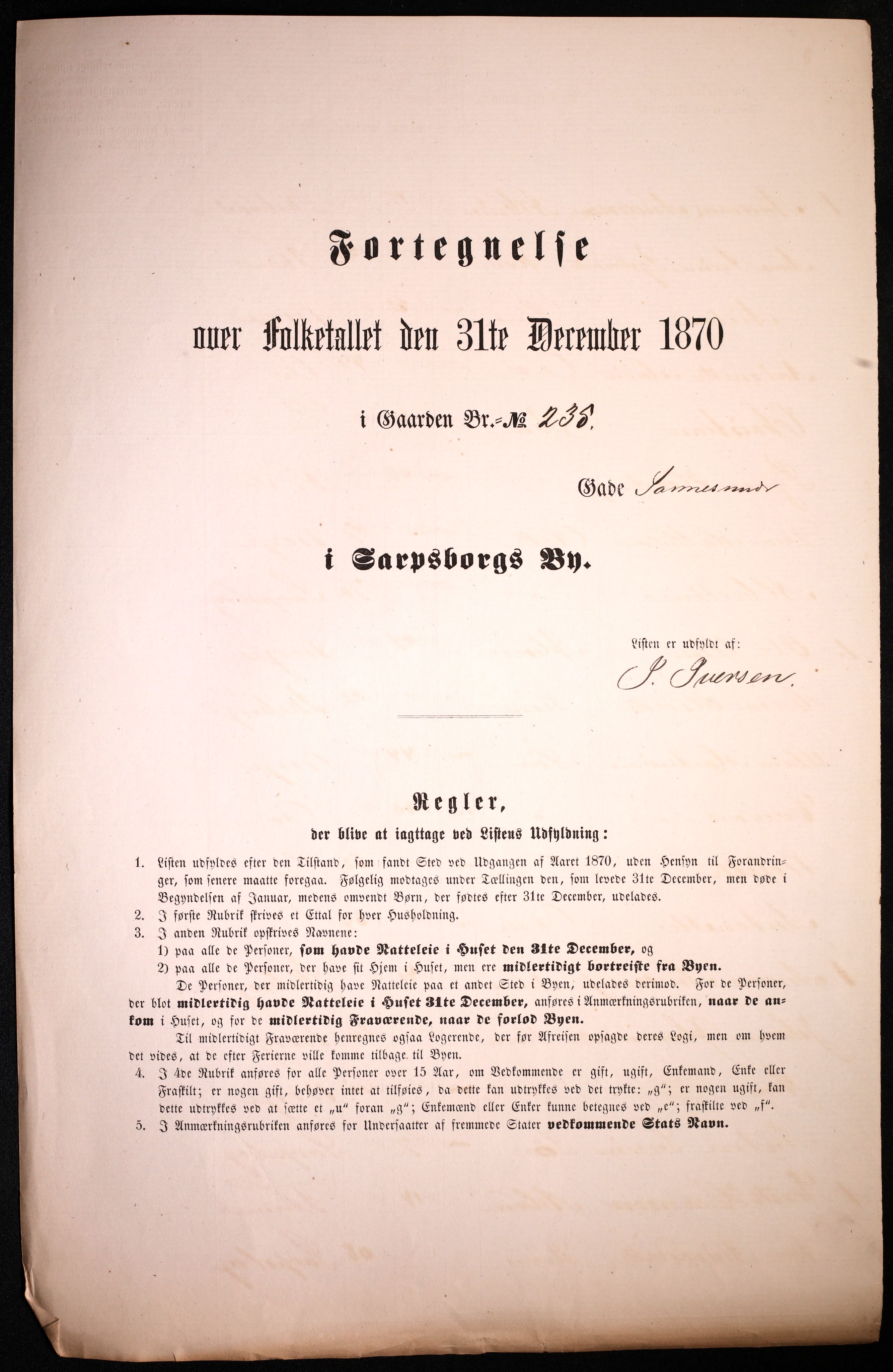 RA, 1870 census for 0102 Sarpsborg, 1870, p. 143