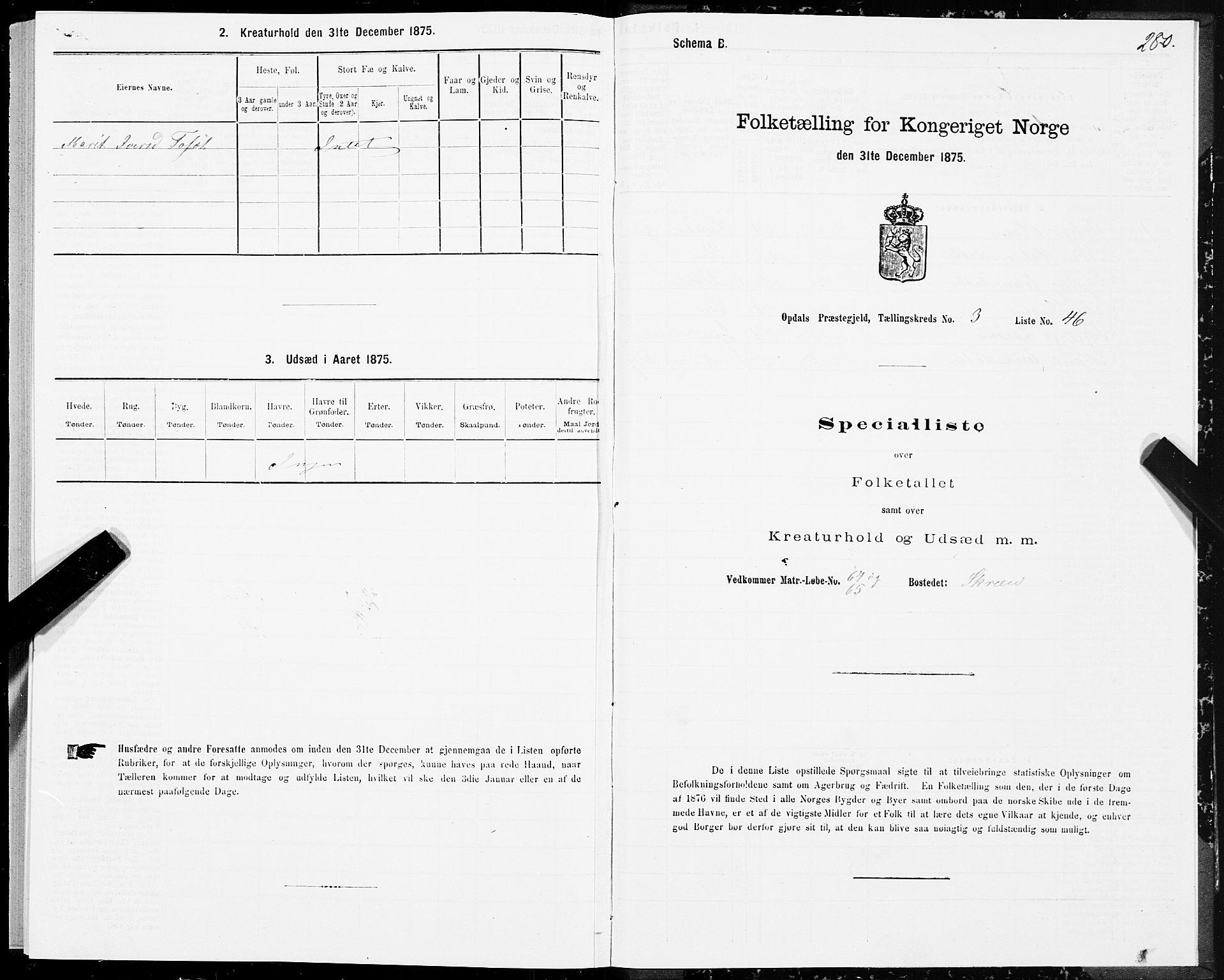 SAT, 1875 census for 1634P Oppdal, 1875, p. 2280