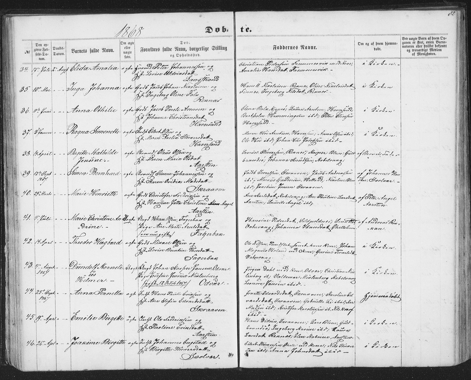 Ministerialprotokoller, klokkerbøker og fødselsregistre - Nordland, AV/SAT-A-1459/874/L1073: Parish register (copy) no. 874C02, 1860-1870, p. 82