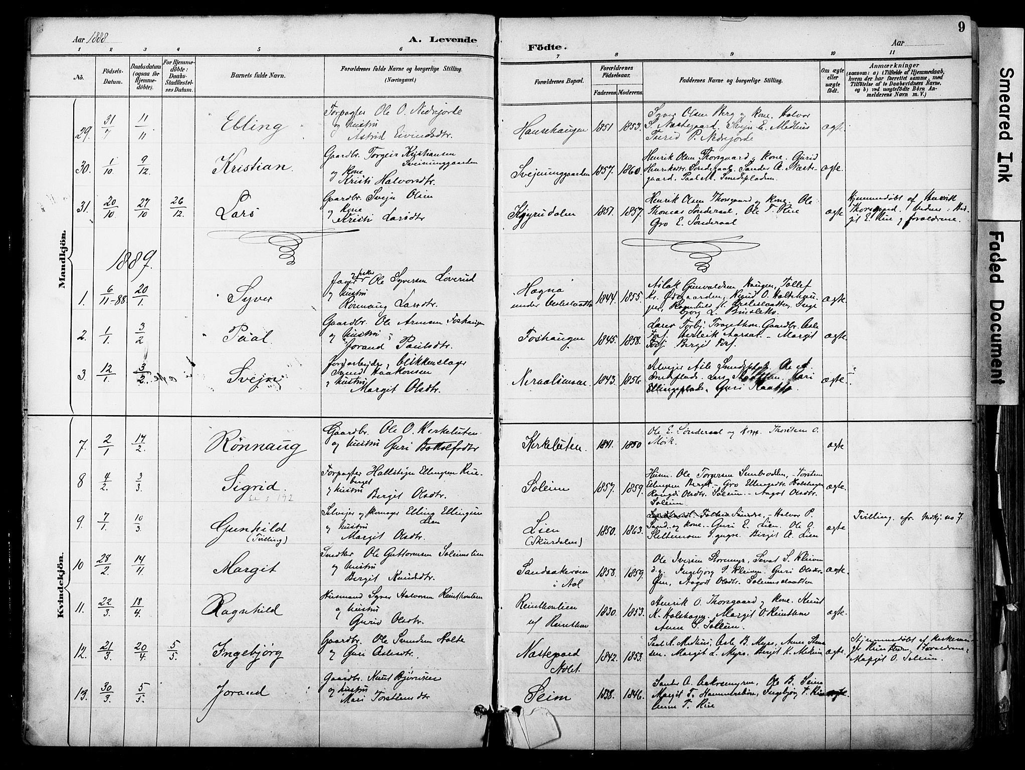 Hol kirkebøker, AV/SAKO-A-227/F/Fa/L0003: Parish register (official) no. I 3, 1887-1918, p. 9