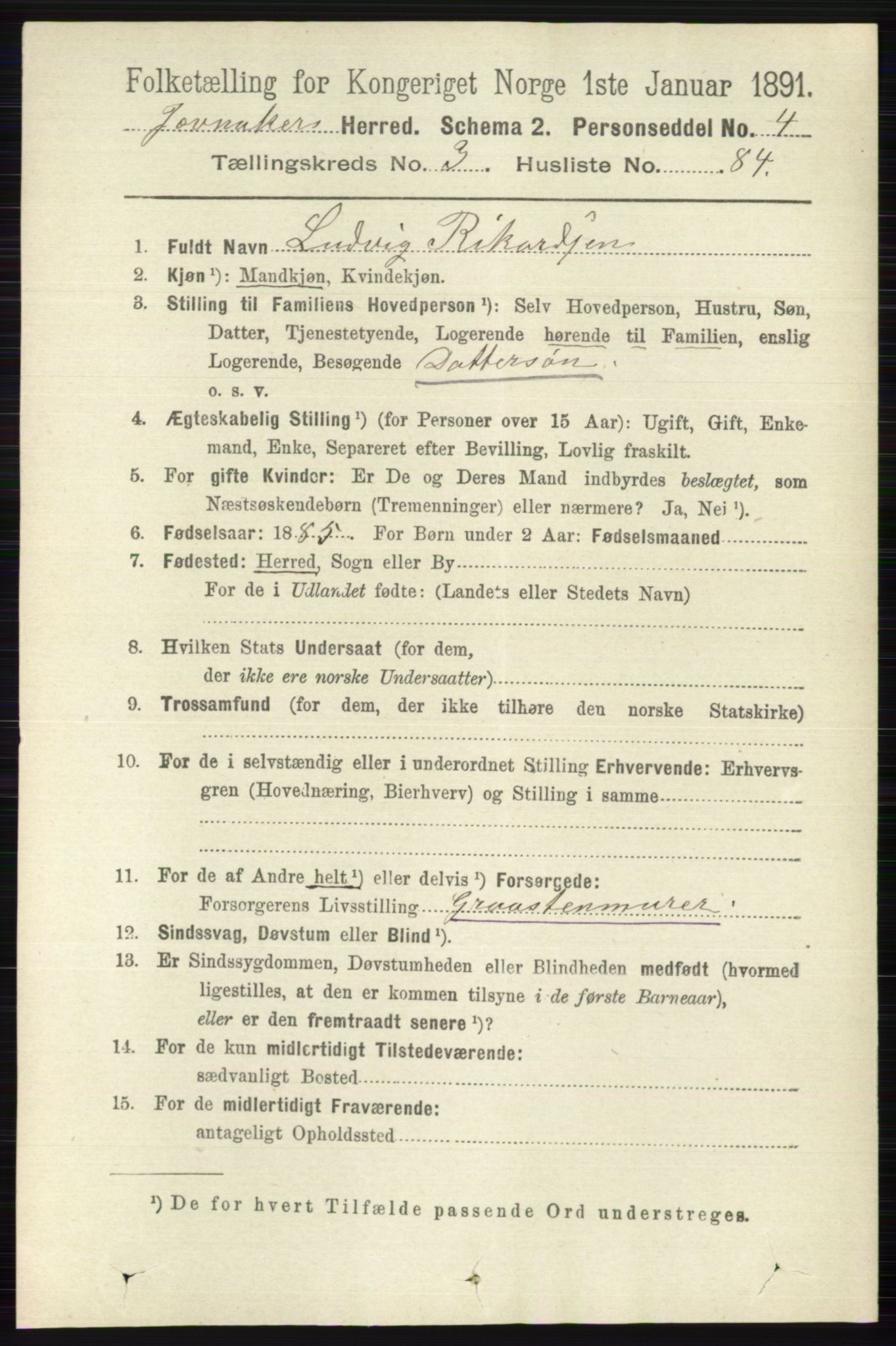 RA, 1891 census for 0532 Jevnaker, 1891, p. 1632